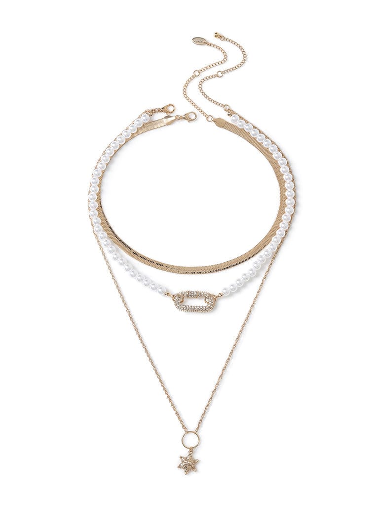 Pearl and Chain Multirow Necklace