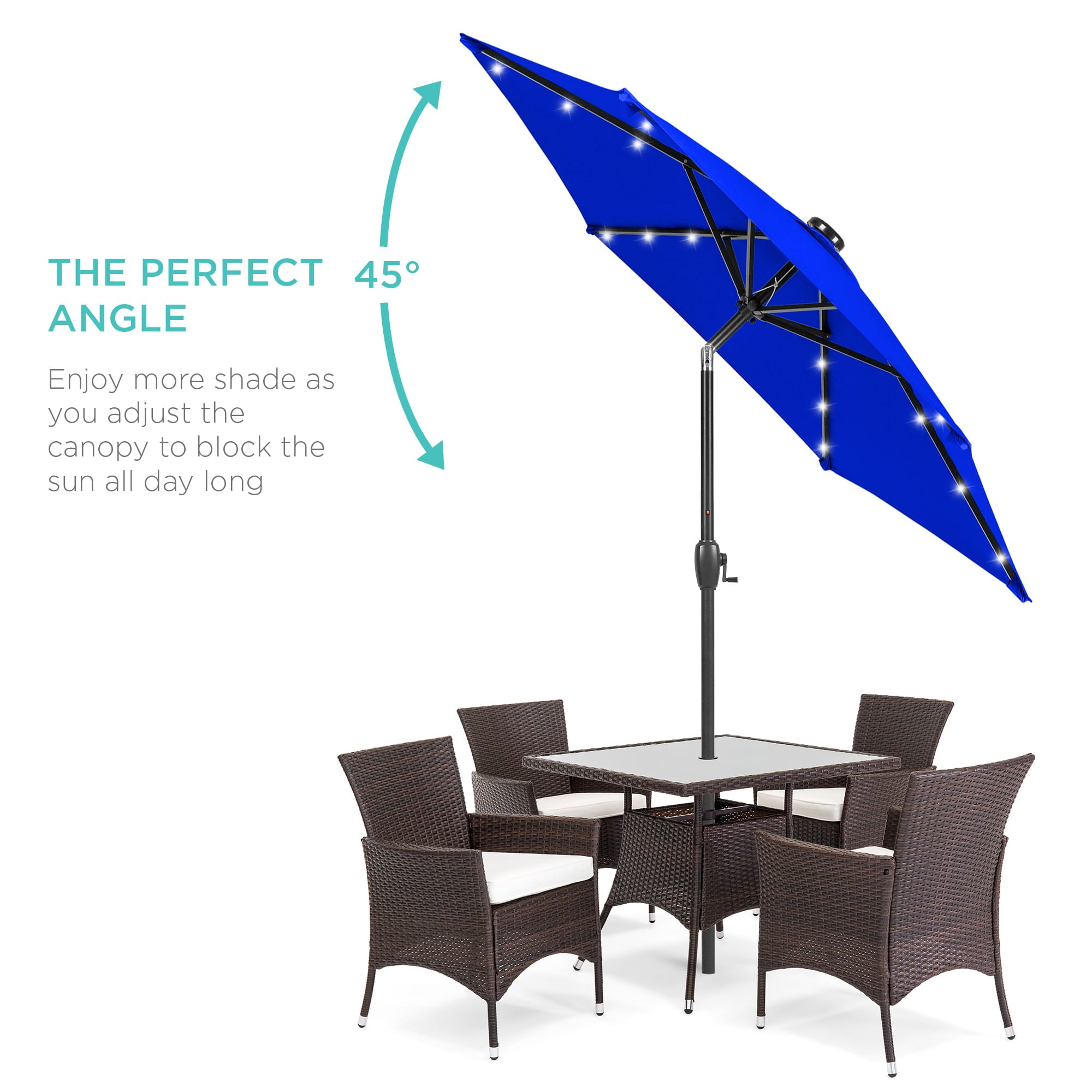 Best Choice Products 7.5ft Outdoor Solar Patio Umbrella for Deck, Pool w/ Tilt, Crank, LED Lights - Resort Blue