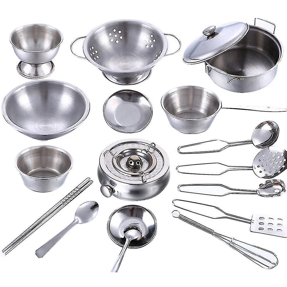 18 Pcs Set Kids Play House Kitchen Toys Cookware Cooking Utensils Pots Pans Gift