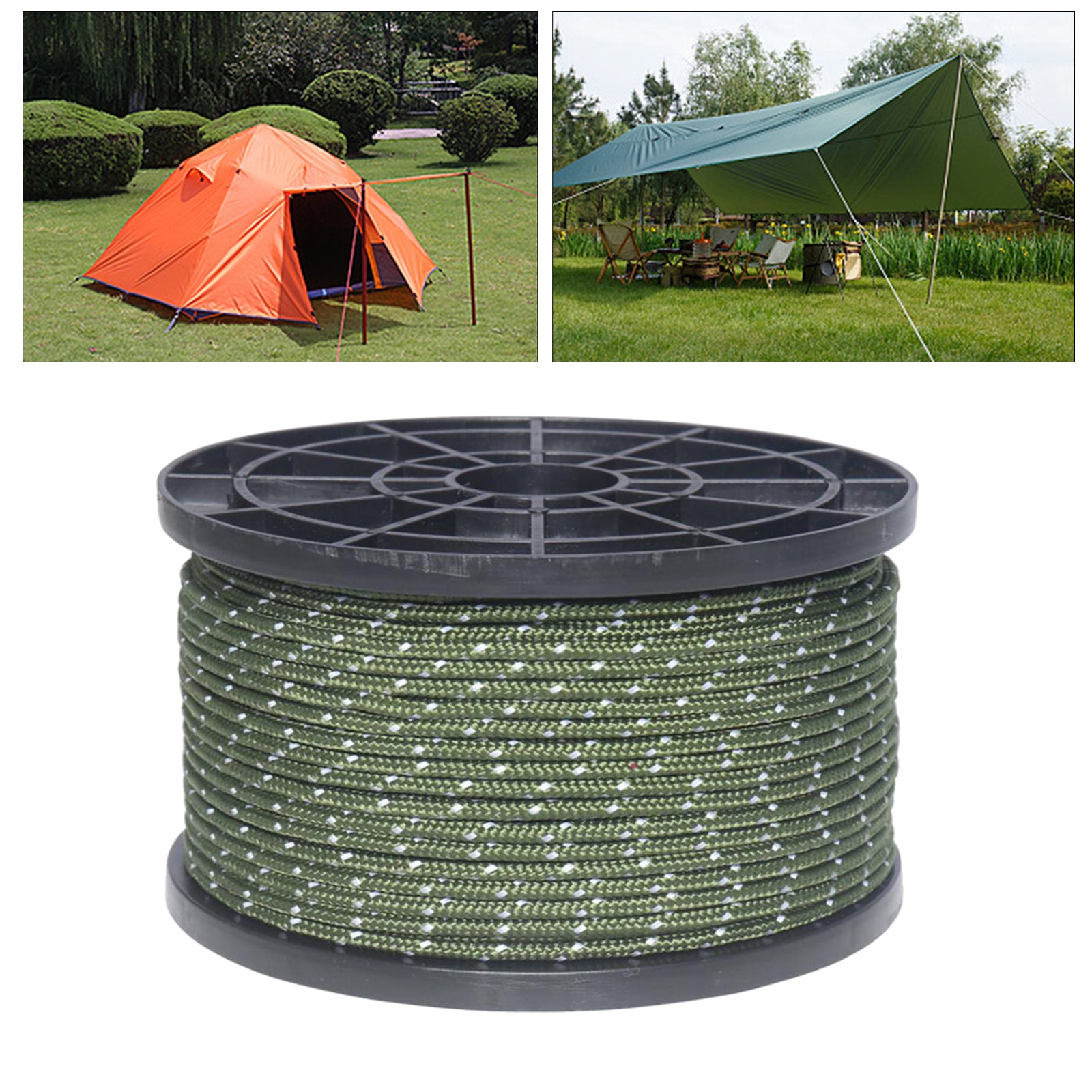 55 Yard Nylon Reflective Guyline 6 Strand Tent Awning Gazebo Tarp Sun Shade Hiking Accessories 3mm - Green