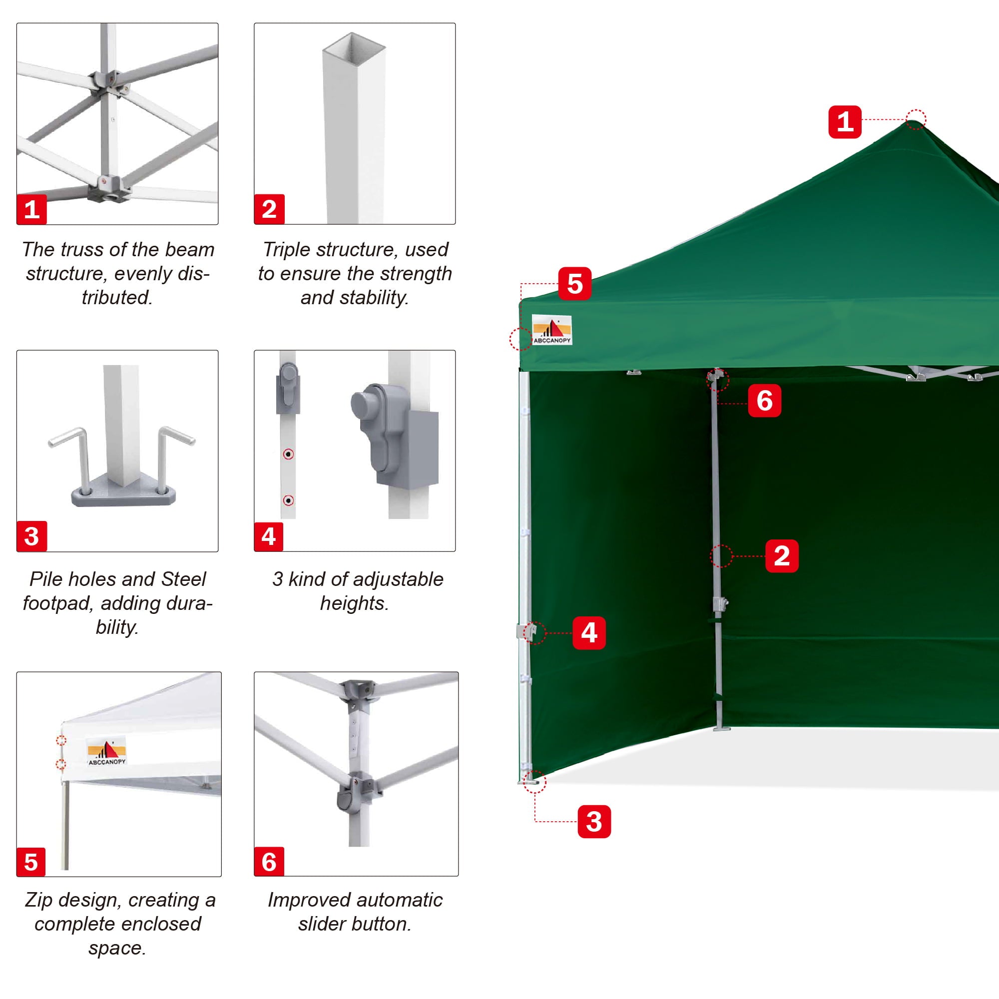 ABCCANOPY 10 ft x 10 ft Metal Pop-Up Commercial Canopy Tent with walls, Green