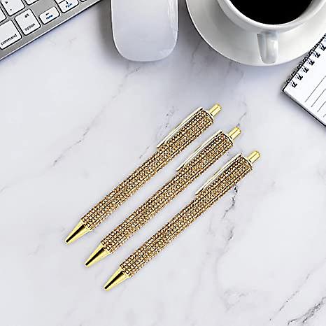 3pcs Pp Ballpoint Pen Glitter Sequin Writing Smoothly Crystal Press Type Pen For School Supplies Girls Boys Office Journaling Pens Draw， Gold