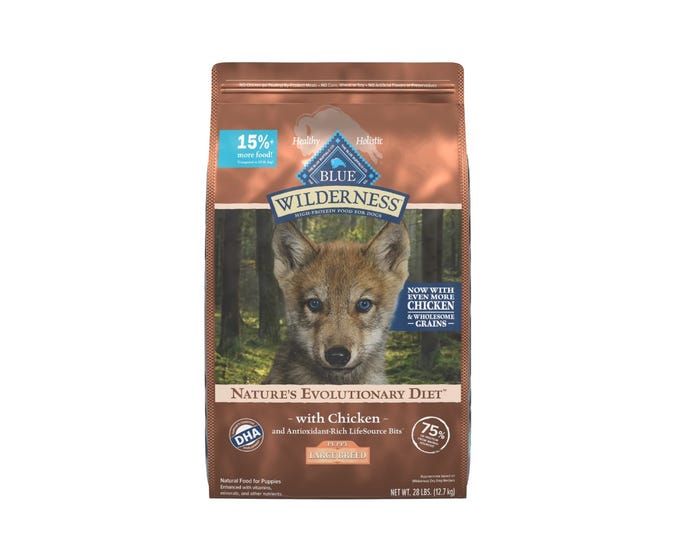 Blue Buffalo Wilderness High Protein Natural Large Breed Puppy Dry Dog Food plus Wholesome Grains， Chicken， 28 lb. Bag
