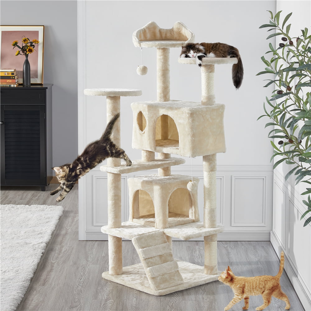 Easyfashion Cat Tree Tower Condo Scratching Post Kitten Furniture， Beige， 54.5