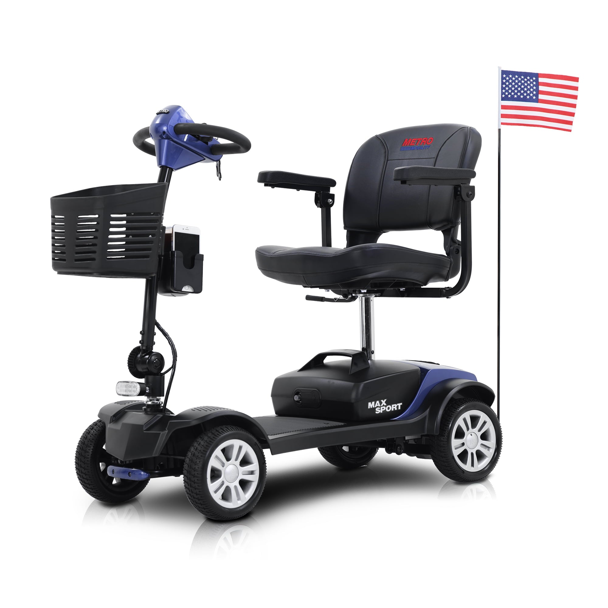 Walmeck SPORT BLUE 4 Wheels Outdoor Compact Mobility Scooter with 2 in 1 Cup & Phone Holder