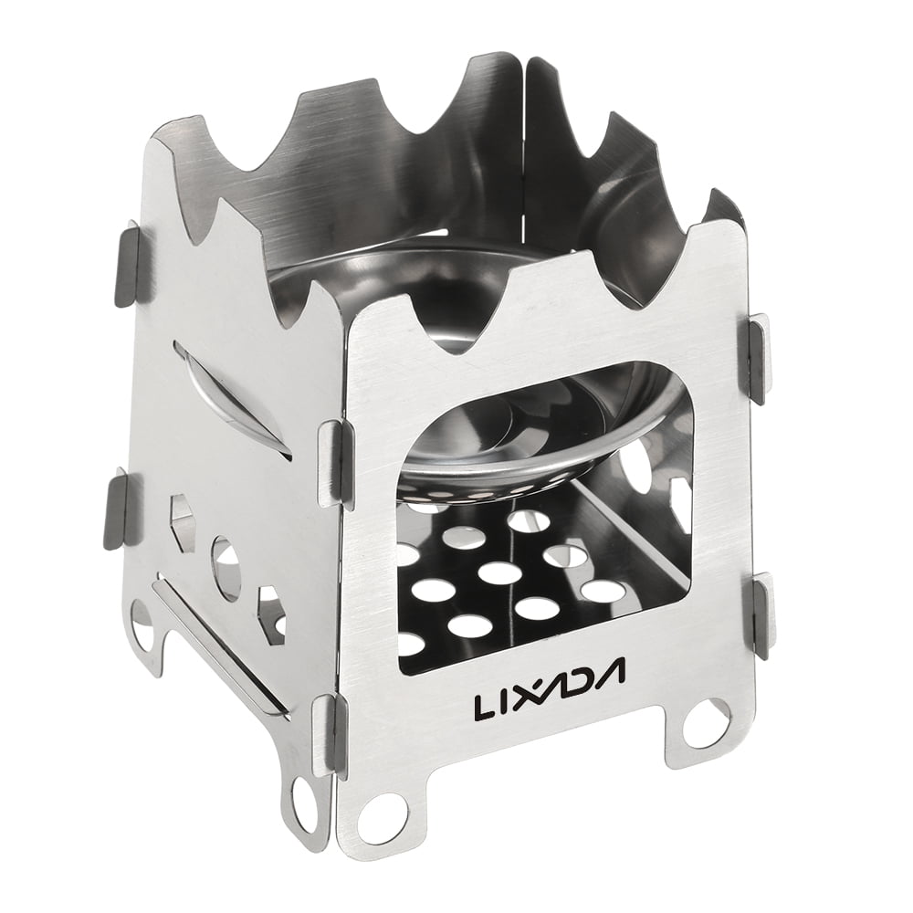 Lixada Outdoor Camping Stove Portable Ultralight Folding Stainless Steel Wood Stove Pocket Alcohol Stove with Alcohol Tray Camping Fishing Hiking Backpacking