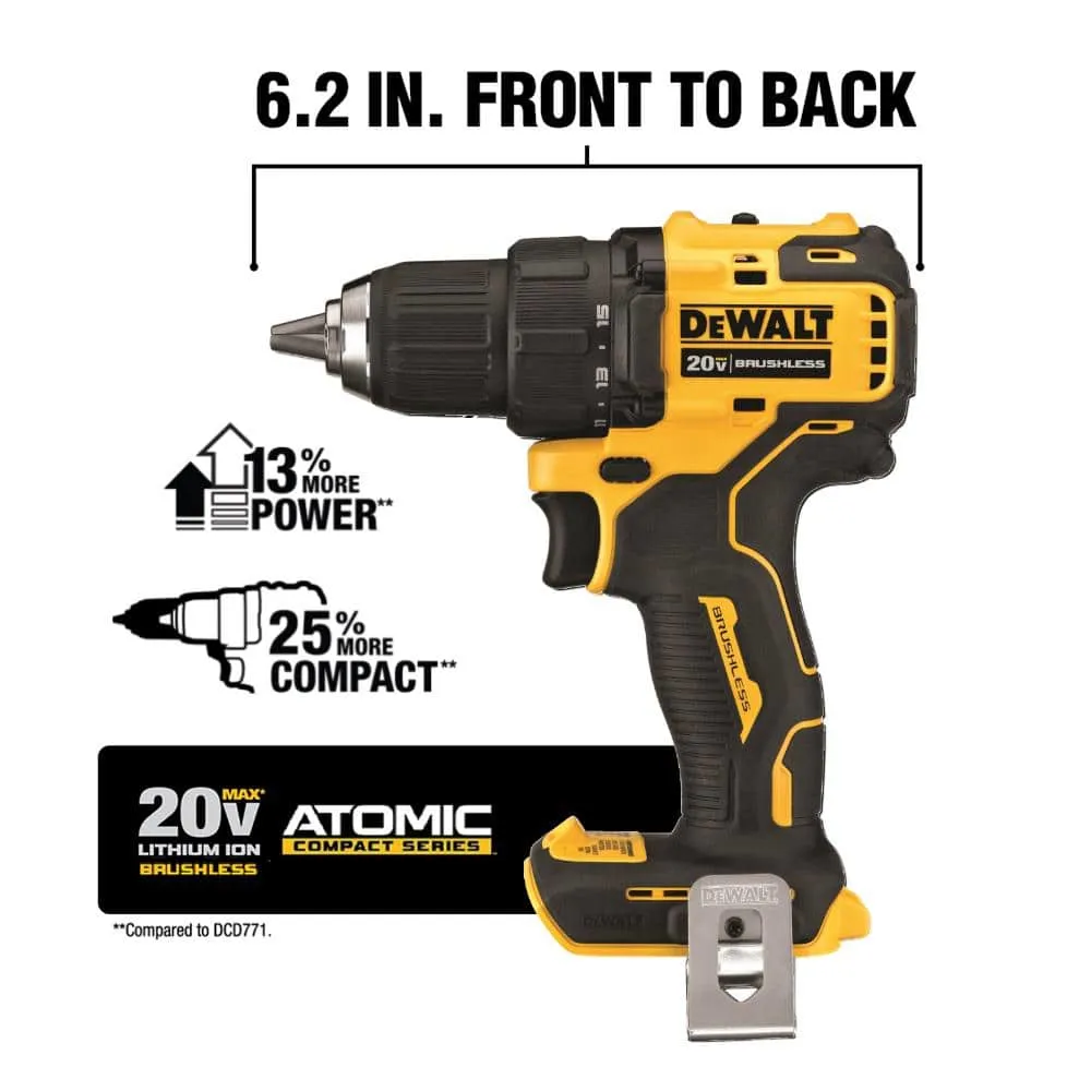 DEWALT ATOMIC 20V MAX Cordless Brushless Compact Drill/Impact 2 Tool Combo Kit with (2) 1.3Ah Batteries, Charger, and Bag DCK278C2