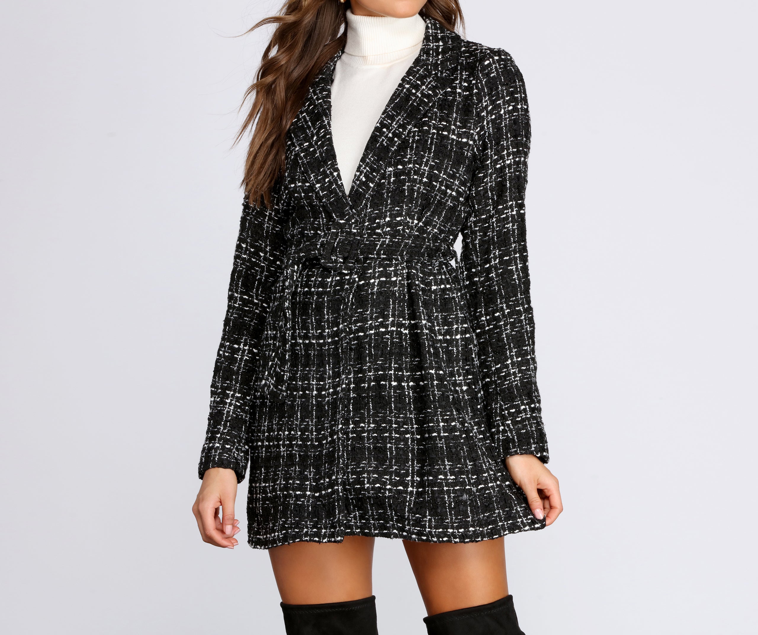 Boucle Belted Blazer Trench