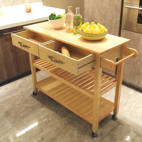 Kitchen Island and Kitchen Cart， Mobile Kitchen Island with Two Lockable Wheels， Rubber Wood Top， Simple Design - - 36416091