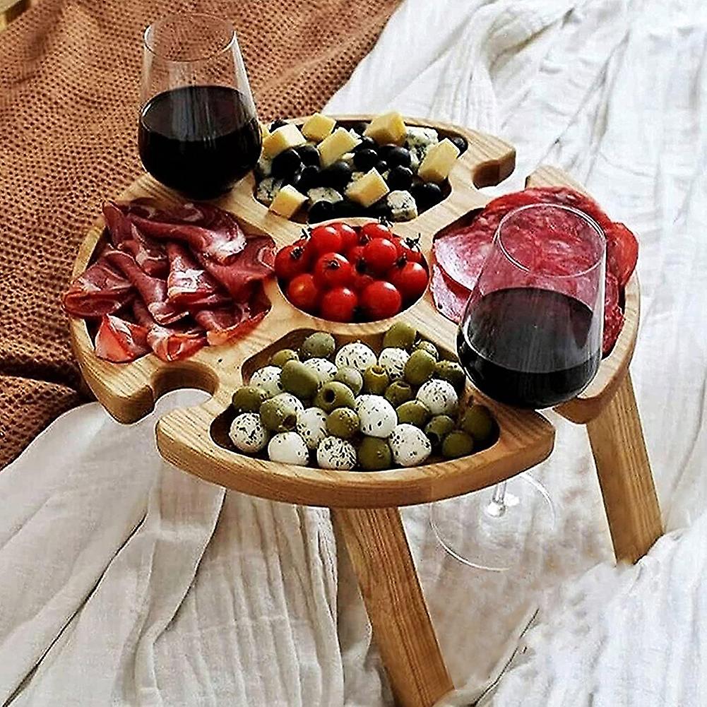 Wooden Outdoor Folding Picnic Table Portable Foldable Table Wine Glass Holder Suitable For Garden Camping Travel
