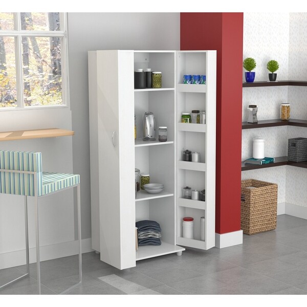 2-Door 4-Shelf Laminate Kitchen Pantry Cabinet， Washed Oak - - 36089973
