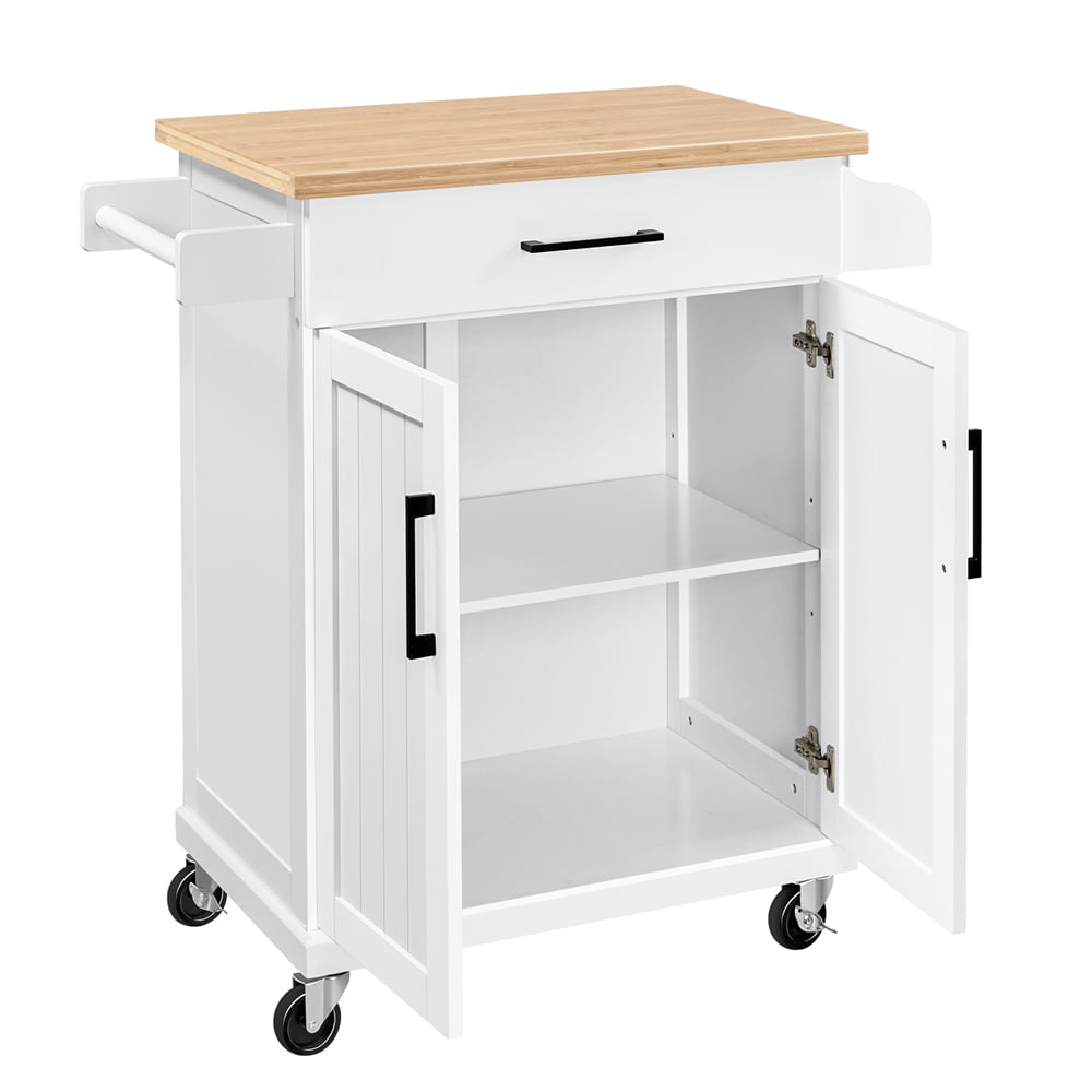 Yaheetech Rolling Kitchen Island Cart with Spice Rack Storage and Towel Rack and Drawer for Dining Rooms Kitchens Living Rooms，White