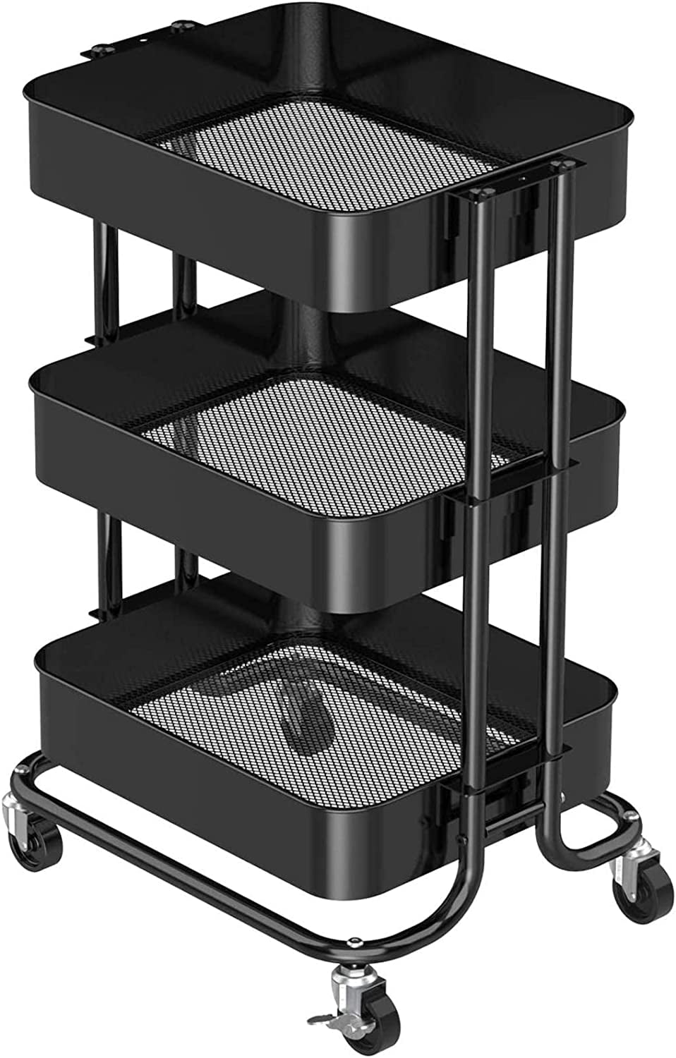 Myfurnideal 3-Tier Rolling Utility Cart Metal Storage Cart with Handle for Kitchen， Dining Room， Living Room， Hold up to 66lbs