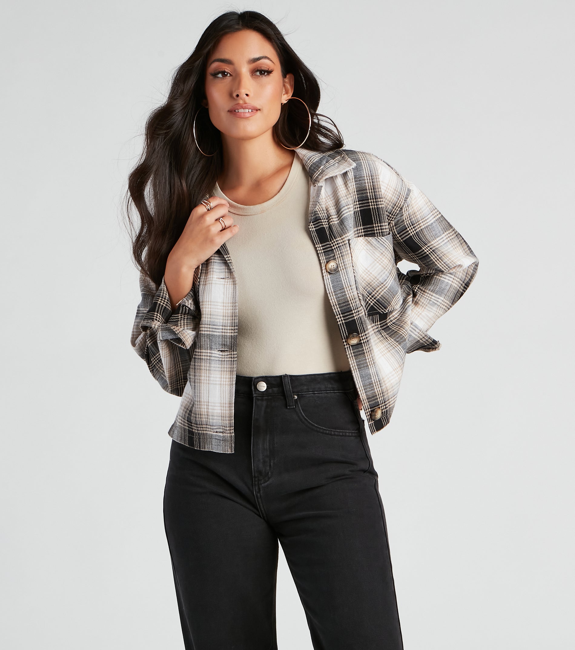 Chill Temps Plaid Crop Shacket