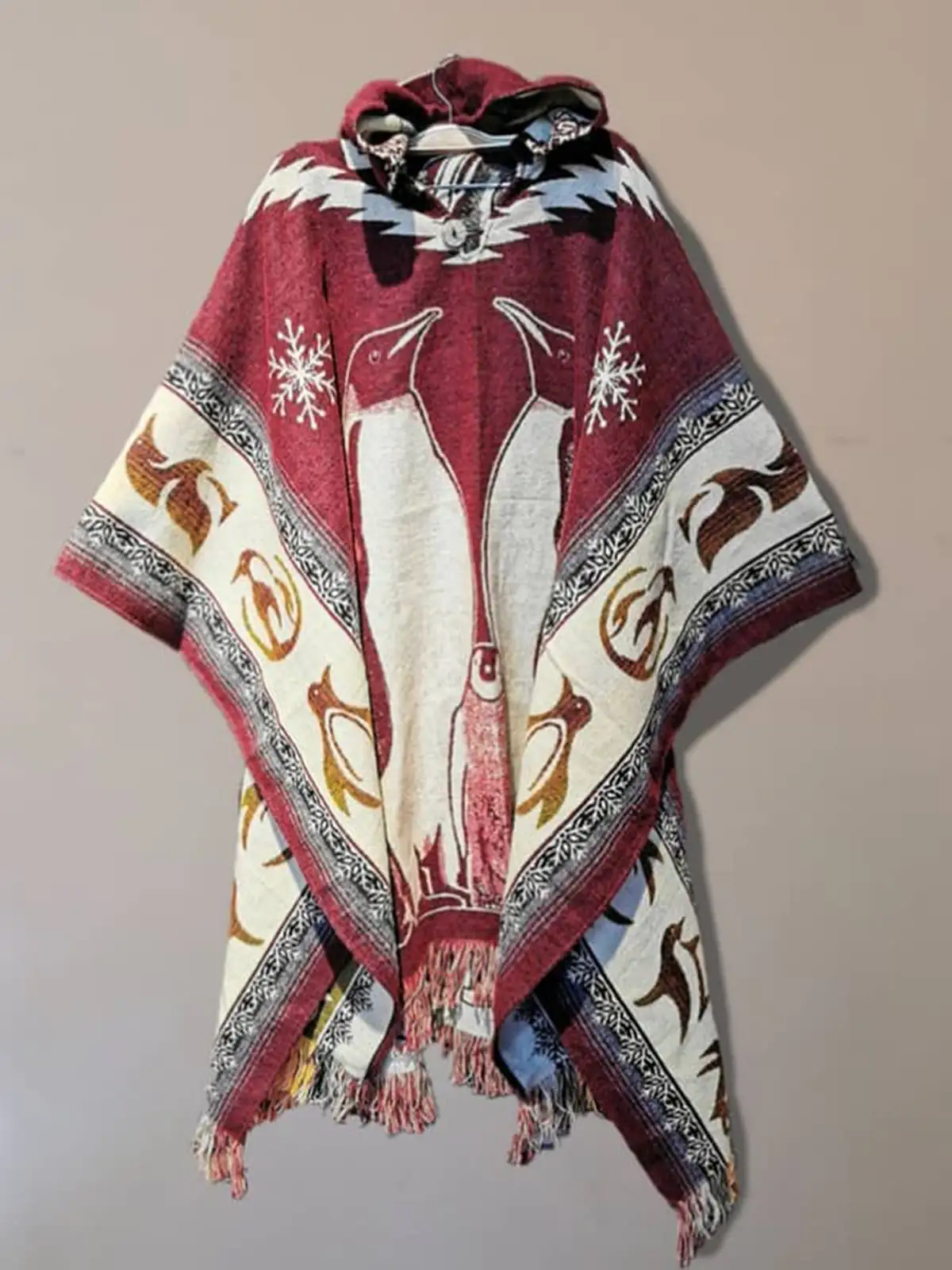 Ethnic Penguin Printed Hooded Cloak