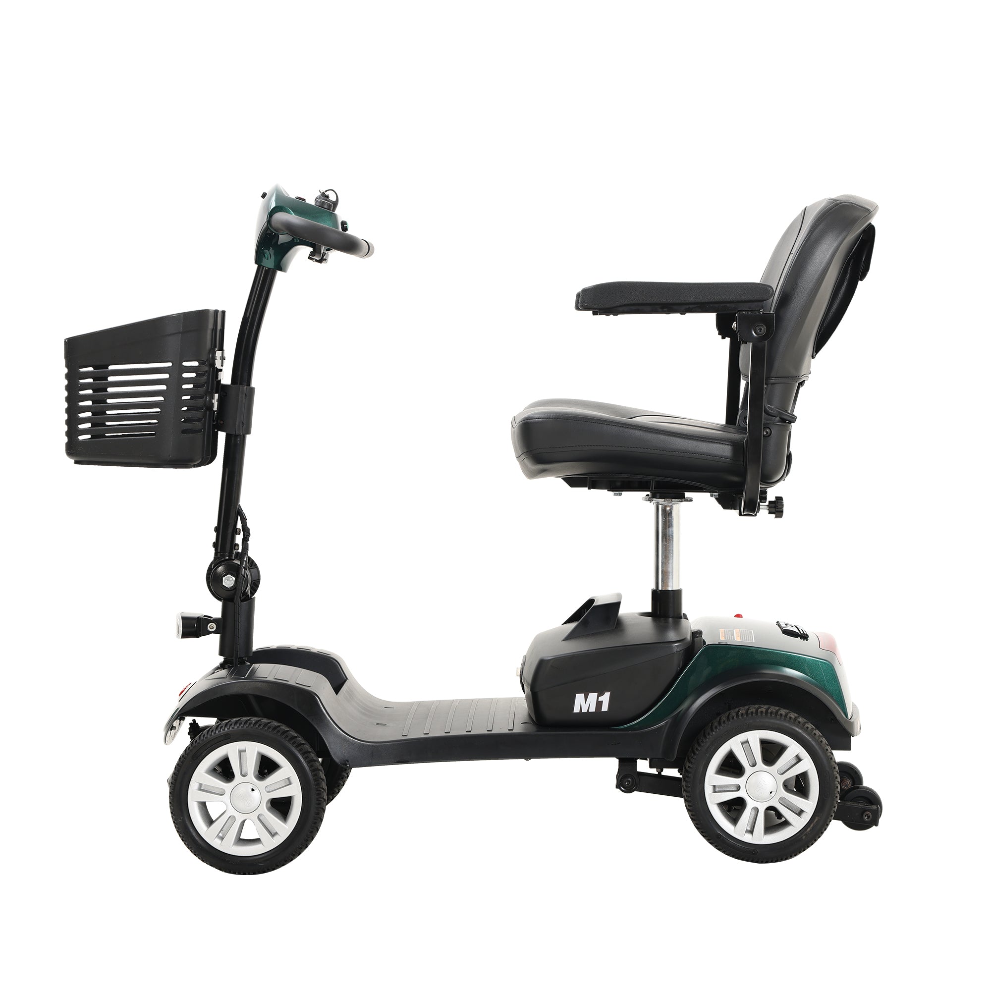 Folding 4 Wheels Compact Travel Mobility Scooter with Led Light 300W, Electric Powered Wheelchair Device Motor for Adult Elderly -300lbs, Power Extended Battery with Charger and Basket, Emerald