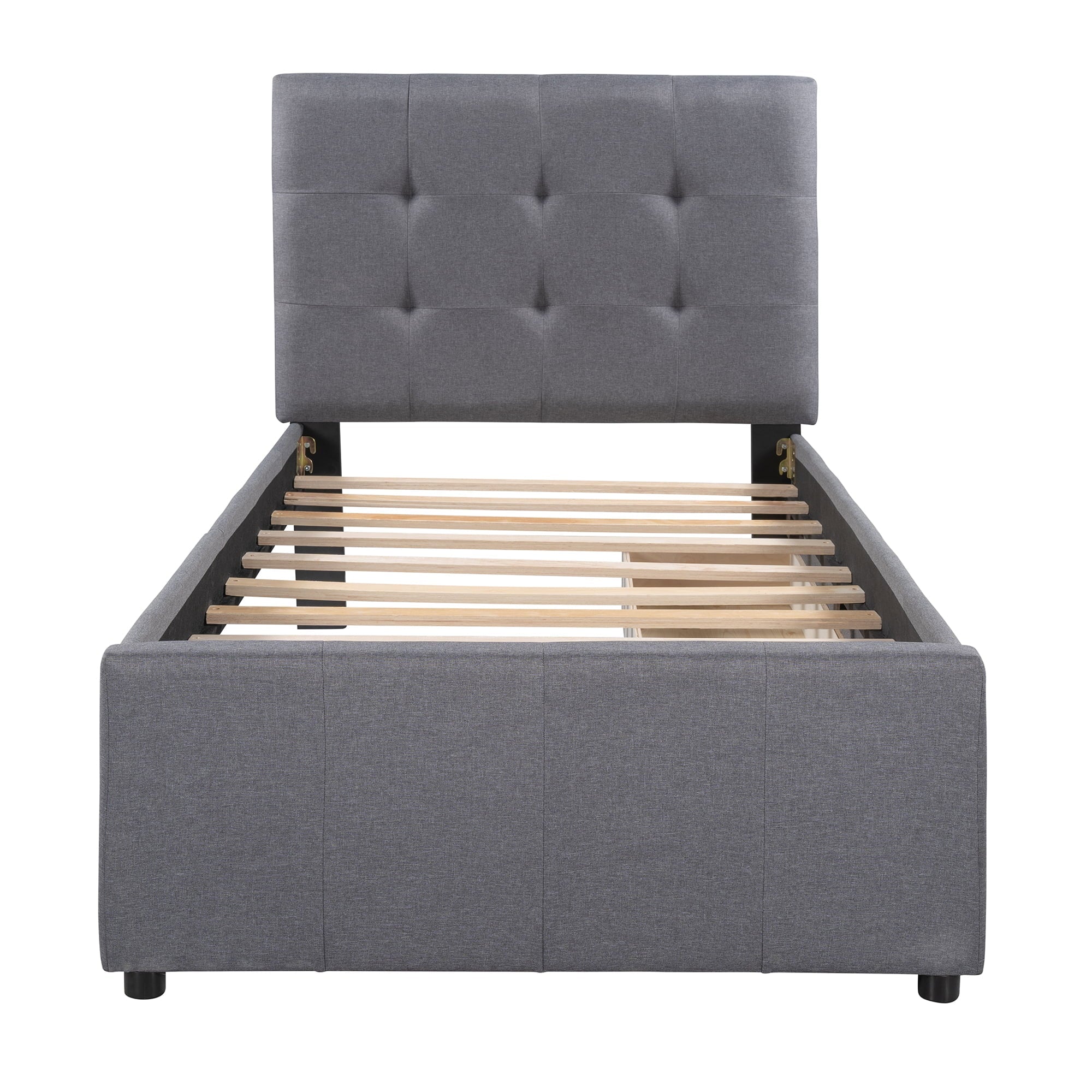 Twin Upholstered Platform Bed with 2 Storage Drawers for Kids, Gray