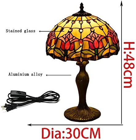 SHADY  Lamp Stained Glass Lamp Red Tulip Bedroom Table Lamp Reading Desk Light for Bedside Living Room Office Dormitory Dining Room Decorate  12x12x18 Include Light Bulb