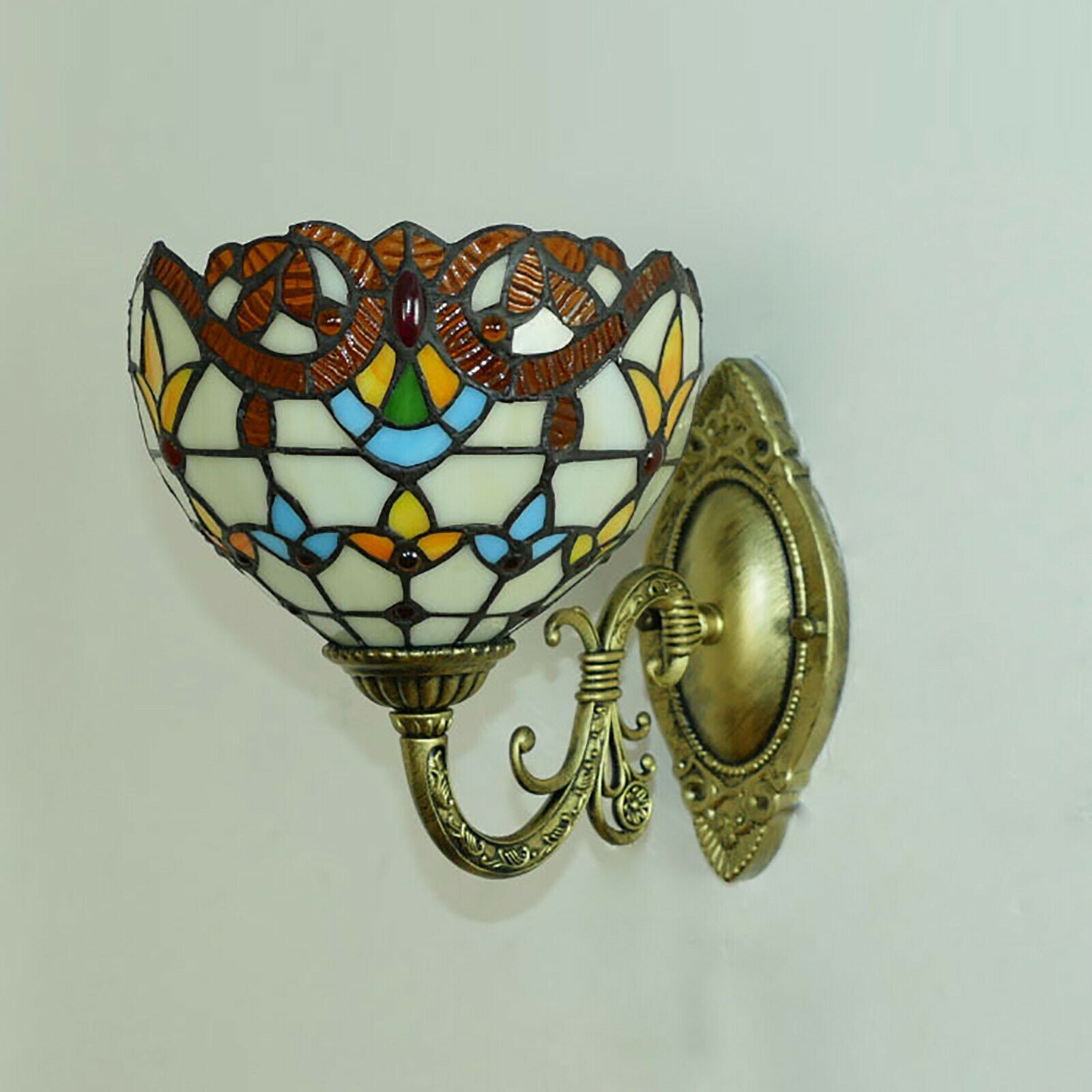 TFCFL  Style Glazed Wall Sconce Stained Glass Shade Wall Lamp Decor Art Fixture