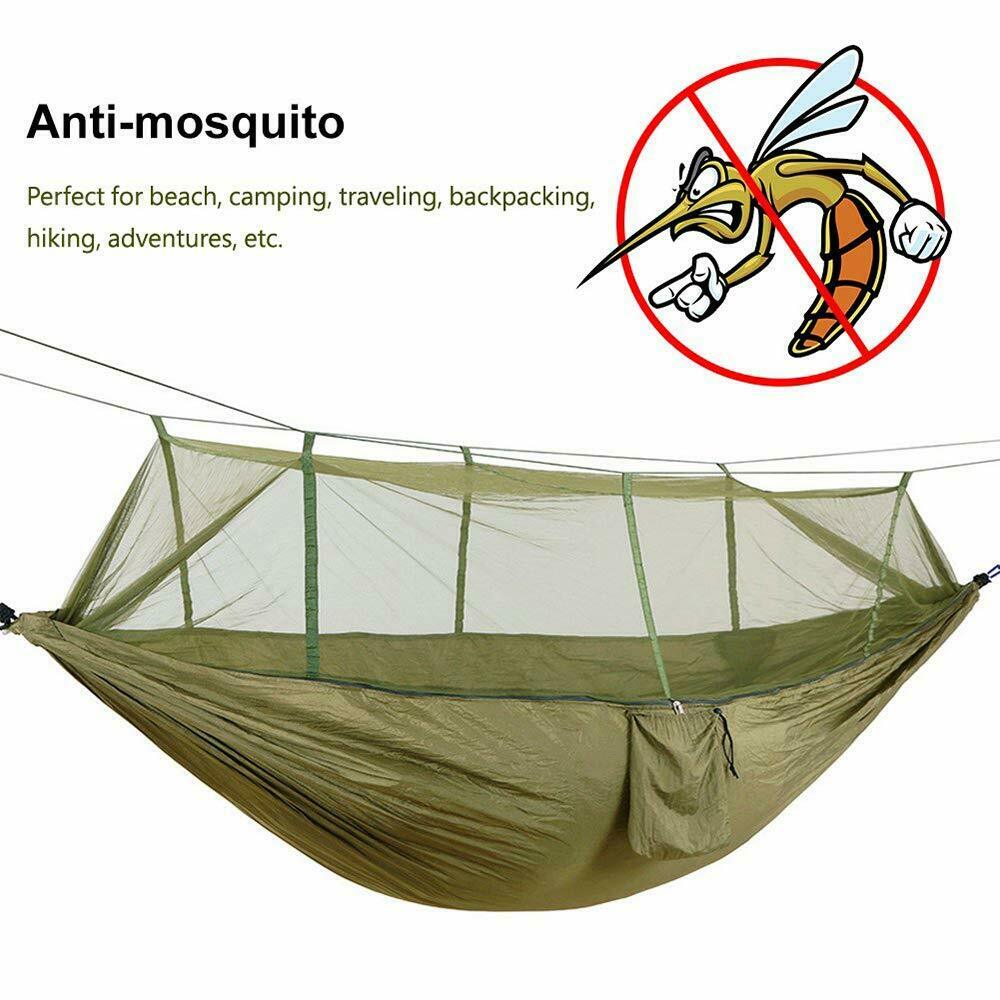 660lbs Double Camping Hammock with Removable Mosquito Net Portable Parachute Nylon Hammock Jungle Explorer Double Bug Net Camping Hammock for Hiking ing Beach Backyard Travel,Army Green