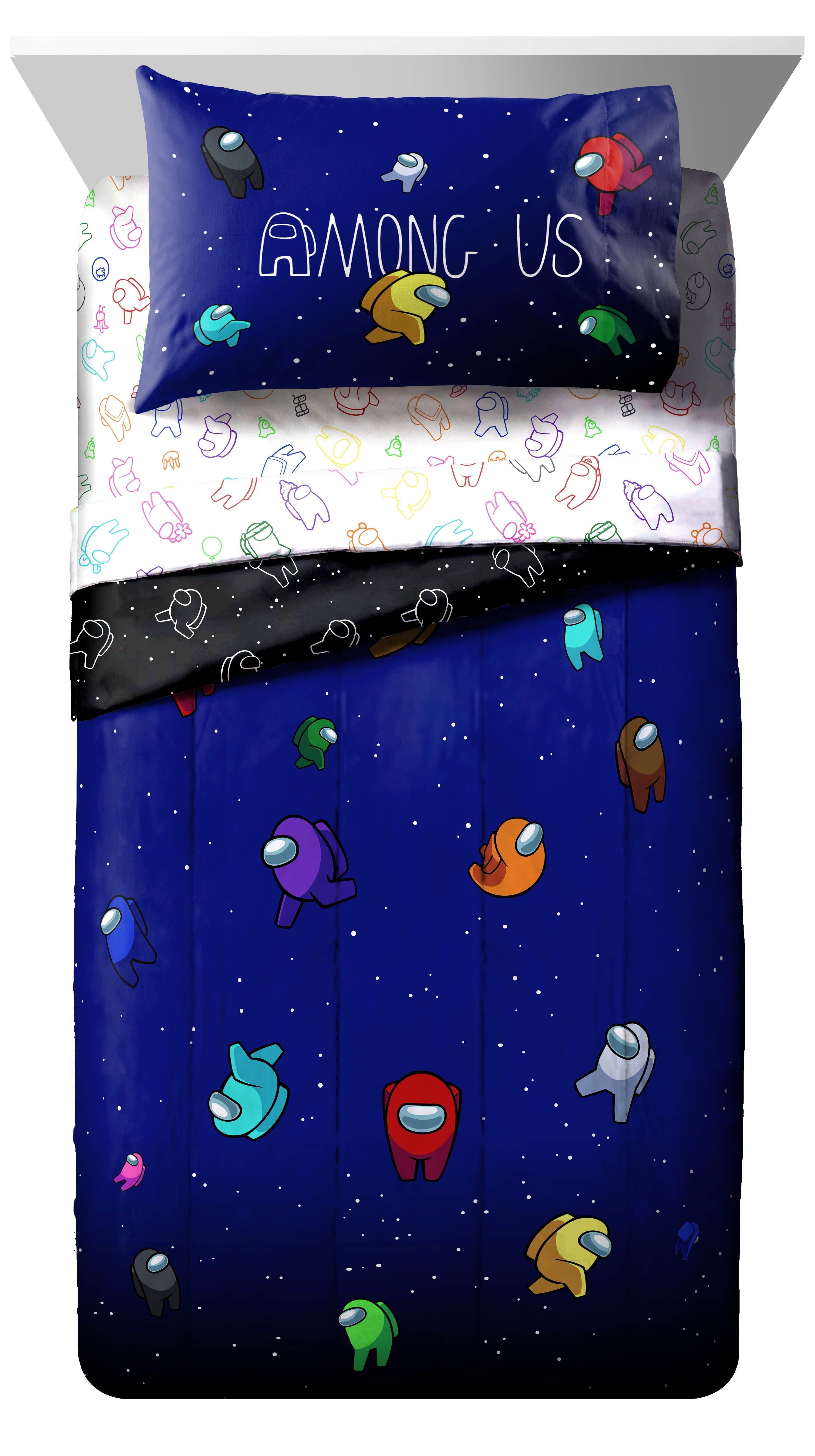 Among Us Kids Twin Bed-in-a-Bag Set, Microfiber, Blue, Innersloth