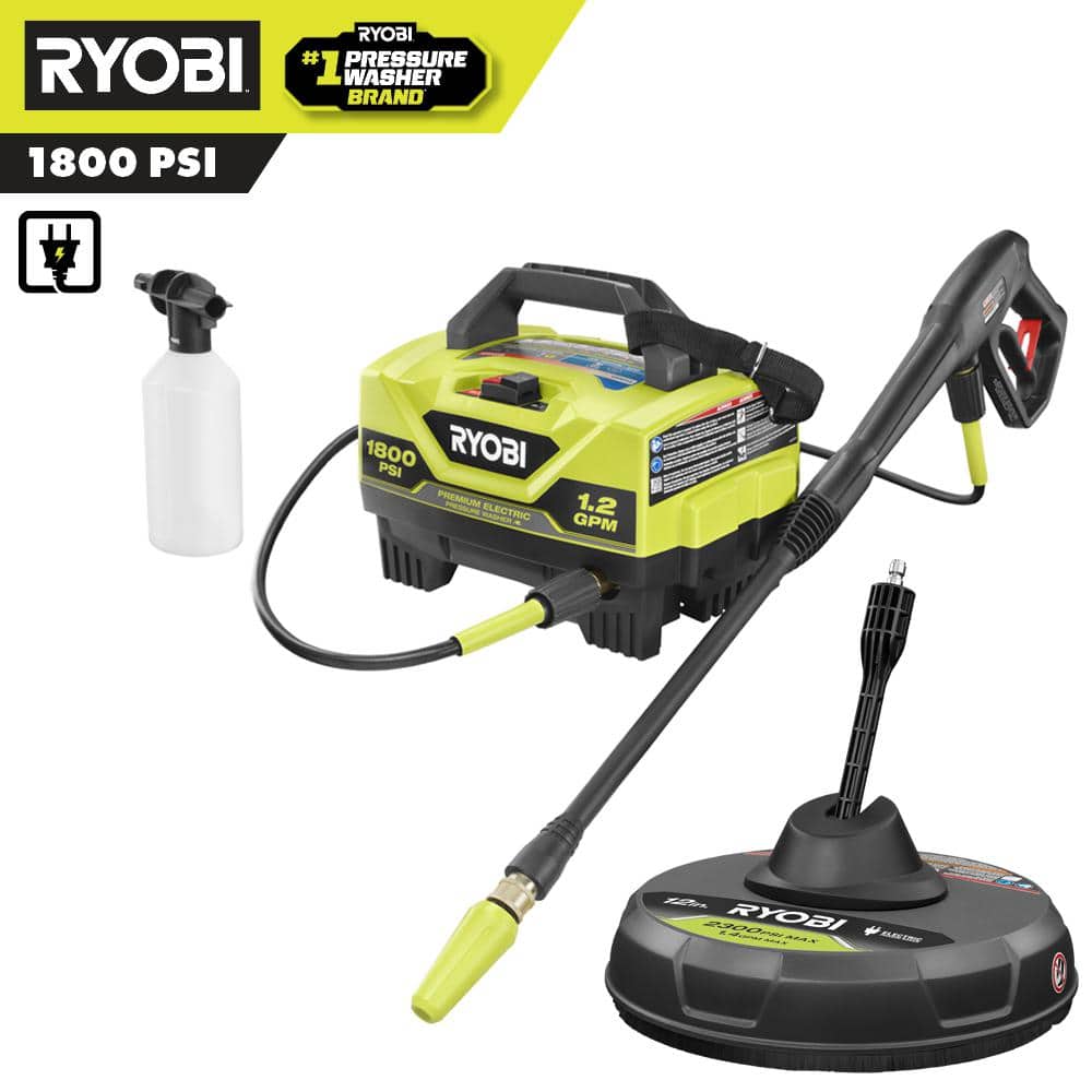 RYOBI RY141802-SC 1800 PSI 1.2 GPM Cold Water Electric Pressure Washer with Surface Cleaner