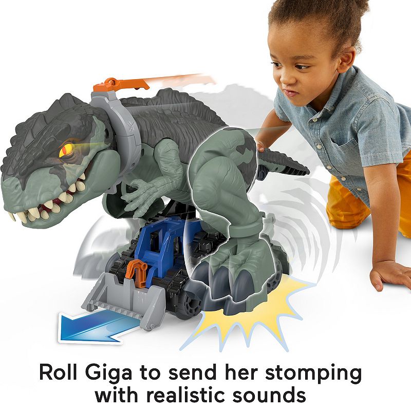 Fisher-Price Jurassic World Dominion Giga Dinosaur Toy with Lights and Sounds， Mega Stomp and Rumble