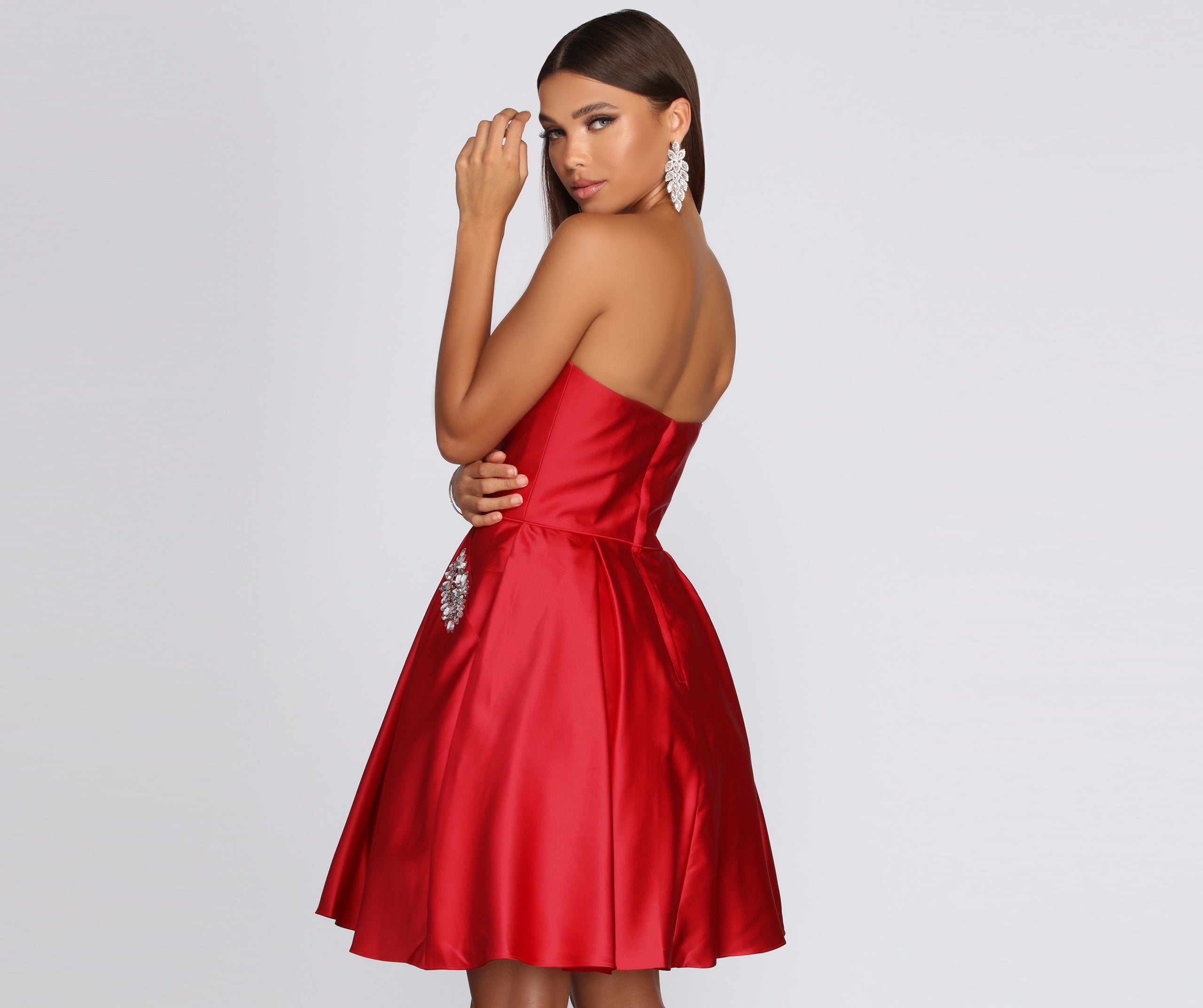 Bethany Formal Satin Rhinestone Dress