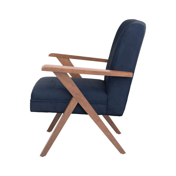 Coaster Furniture Cheryl Dark Blue and Walnut Wooden Arms Accent Chair