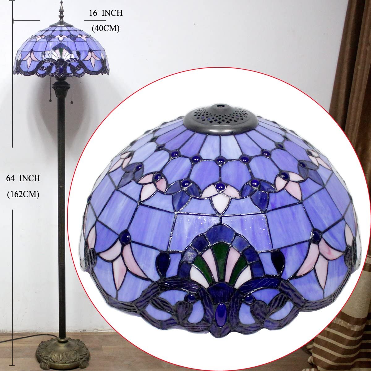 BBNBDMZ  Floor Lamp Blue Purple Baroque Stained Glass Standing Reading Light 16X16X64 Inches Antique Pole Corner Lamp Decor Bedroom Living Room  Office S003C Series