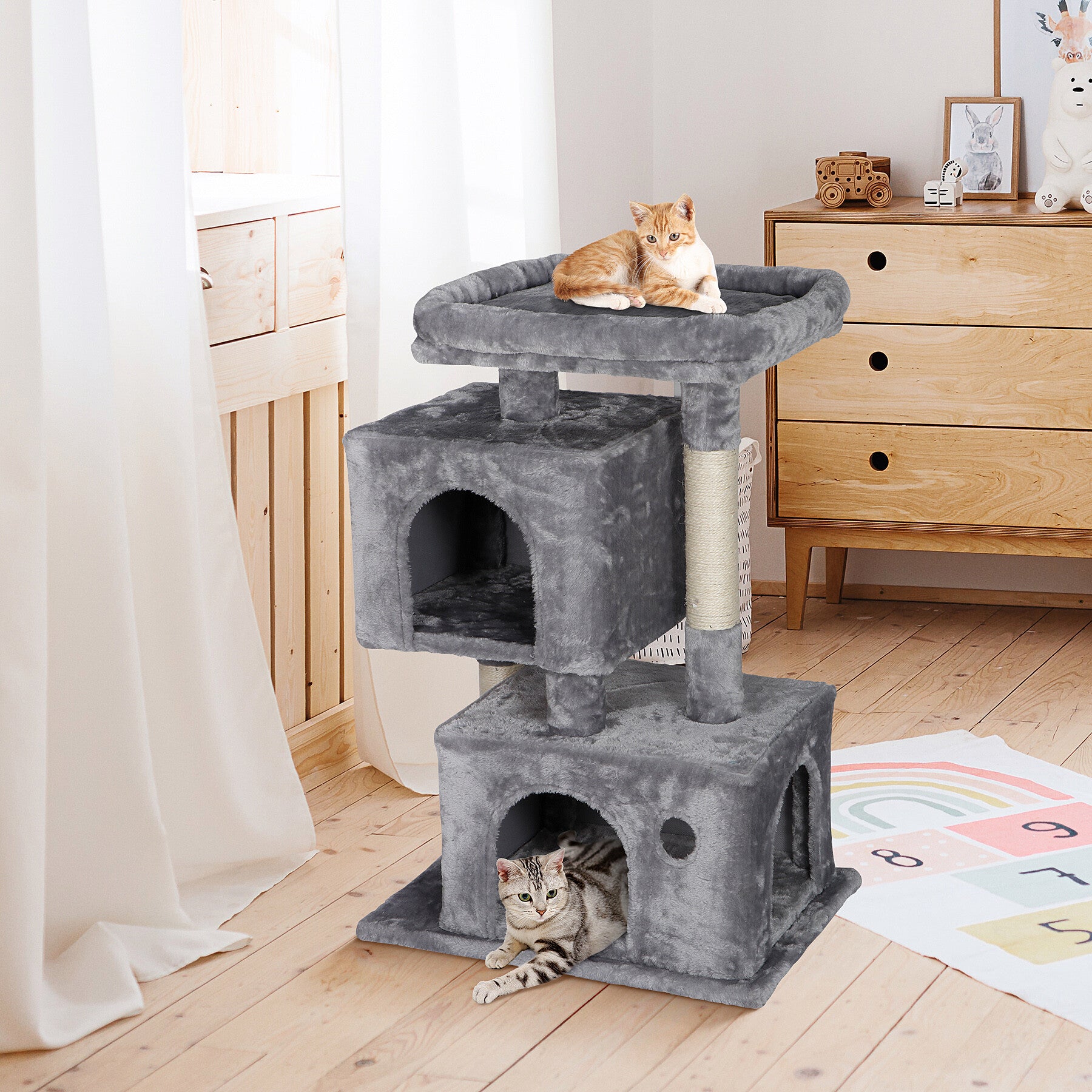 HomGarden 33.9''H Cat Tree Cat Tower for Small Medium Cats W/ Scratching Posts and Perch， Gray