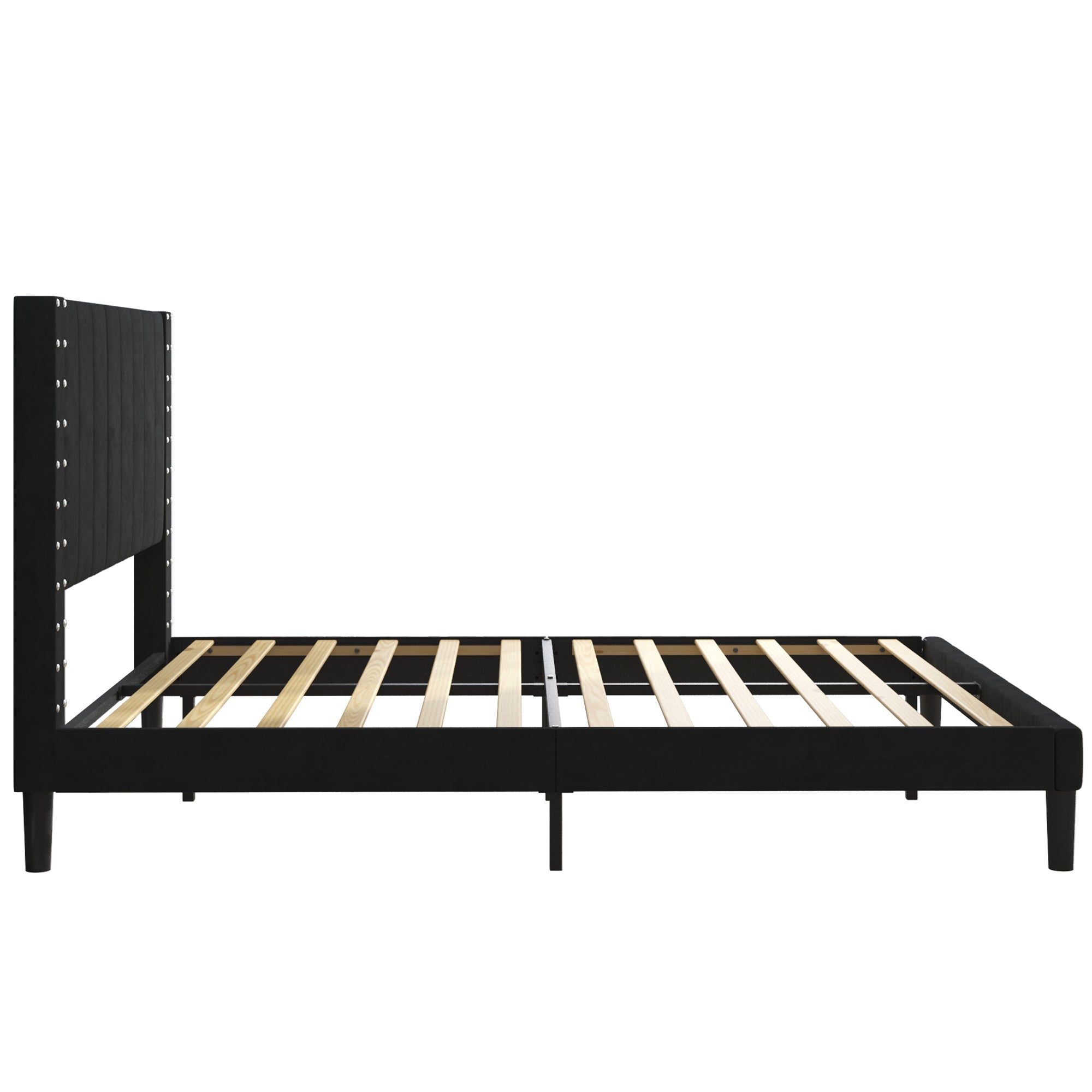 Black Queen Bed Frame for Adults Kids, Modern Fabric Upholstered Platform Bed Frame with Headboard, Queen Size Bed Frame Bedroom Furniture with Wood Slats Support, No Box Spring Needed