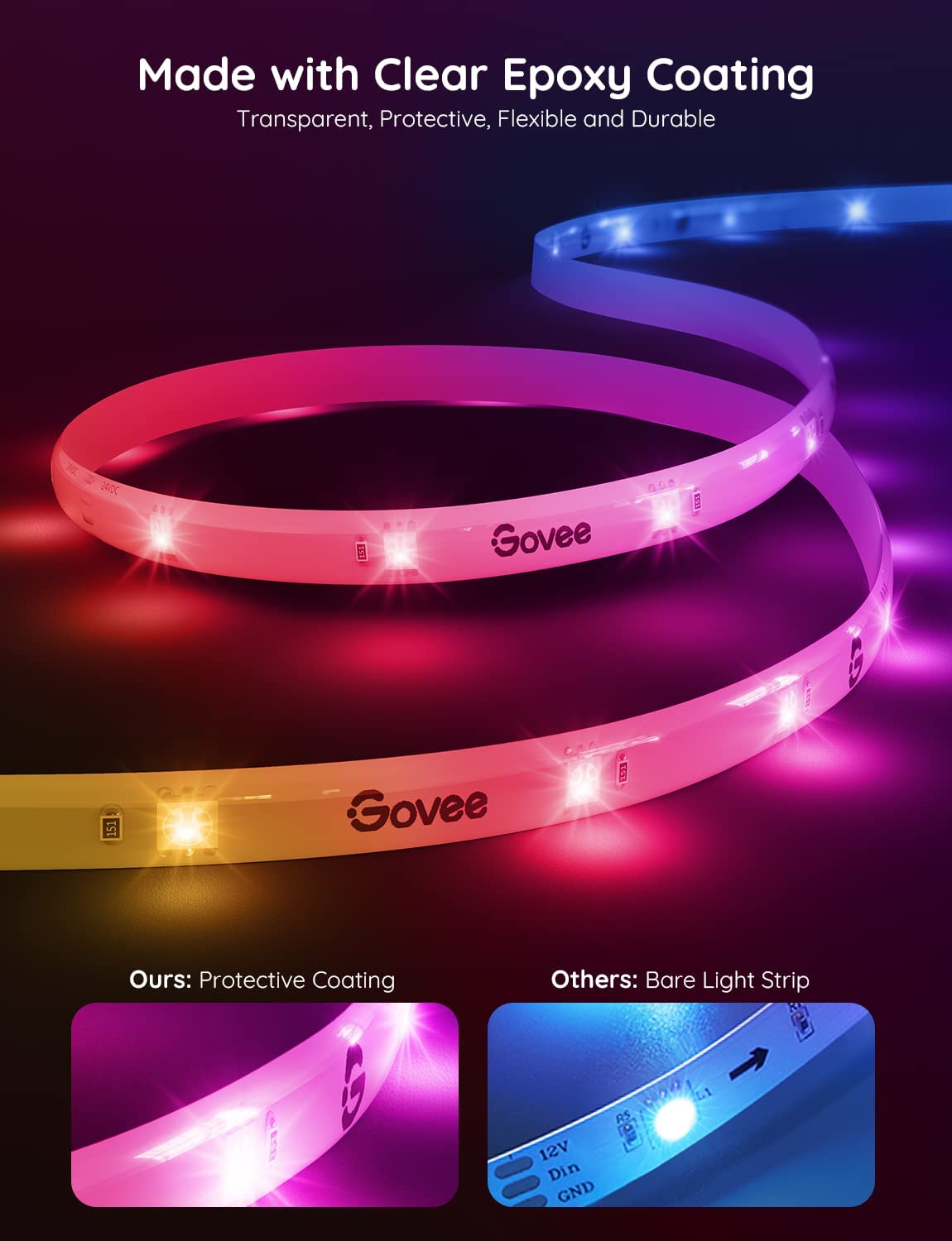 Govee RGBIC LED Strip Lights， 32.8ft WiFi LED Lights Work with Alexa and Google Assistant， Smart LED Strips App Control， DIY， Music Sync， Color Changing LED Lights for Bedroom， TV， Indoor， Christmas