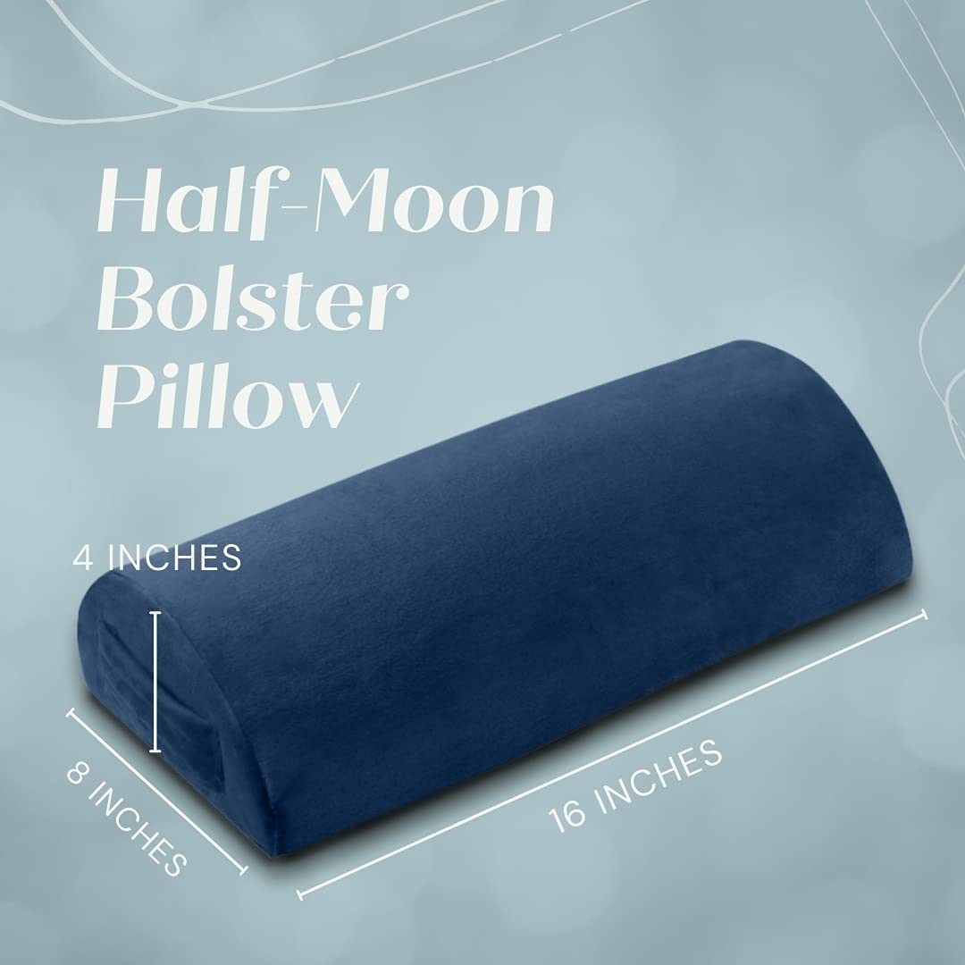 Trickonometry Lumbar Half Moon Pillows- Versatile D Shaped Lumbar Half Roll Cushion Support and Bolster Pillow for Lower Back Pain, Under Knee, Neck Pillow, Leg Rest, and Tension Relief (White)