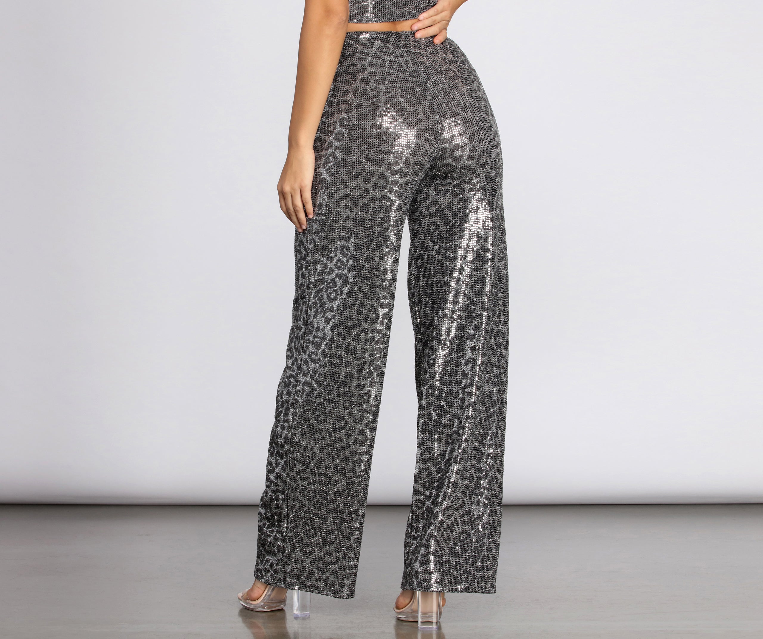 Leopard Sequin Wide Leg Pants