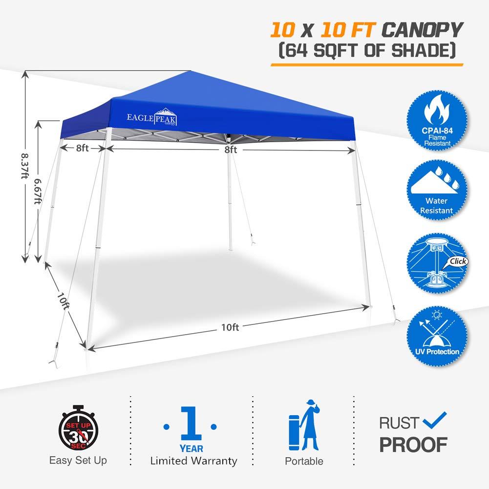 EAGLE PEAK 10' x 10' Slant Leg Pop-up Canopy Tent Easy One Person Setup Instant Outdoor Canopy Folding Shelter with 64 Square Feet of Shade (Orange)