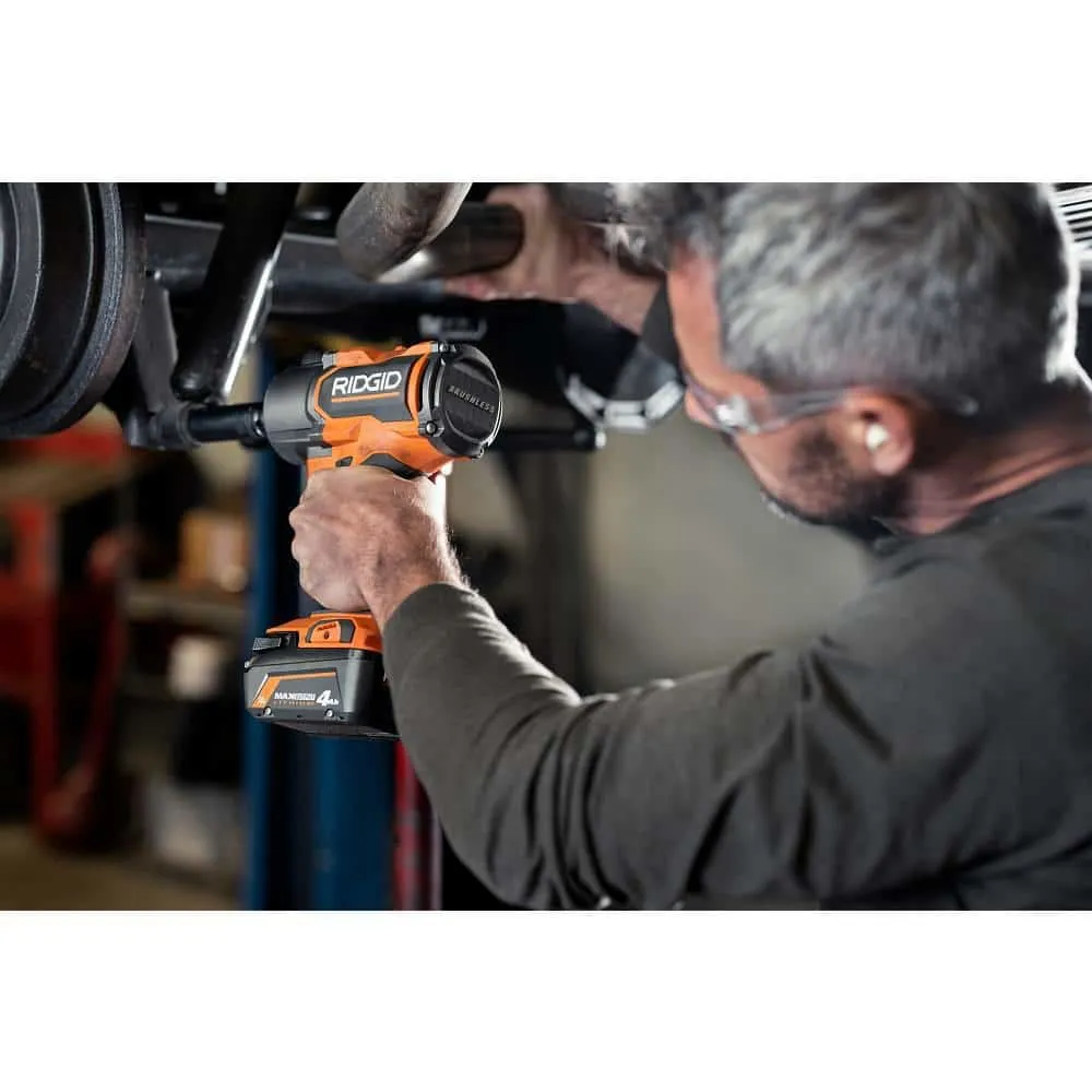 RIDGID 18V Brushless Cordless 4-Mode 1/2 in. High-Torque Impact Wrench with (2) 4.0 Ah Batteries, Charger, and Bag R86212B-AC93044SBN