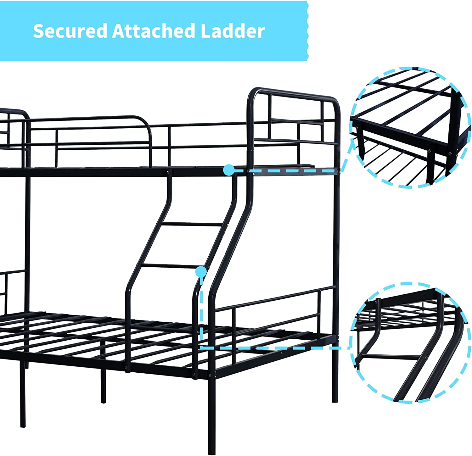 cuoote Heavy Duty Bunk Bed, Metal Twin Bunk Beds for Kids w/Ladder and Guardrail, Space-Saving Design, No Box Spring Needed, Black