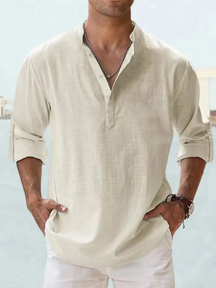 Men's ice cream cotton linen casual long-sleeved shirt-Buy 2 Free Shipping