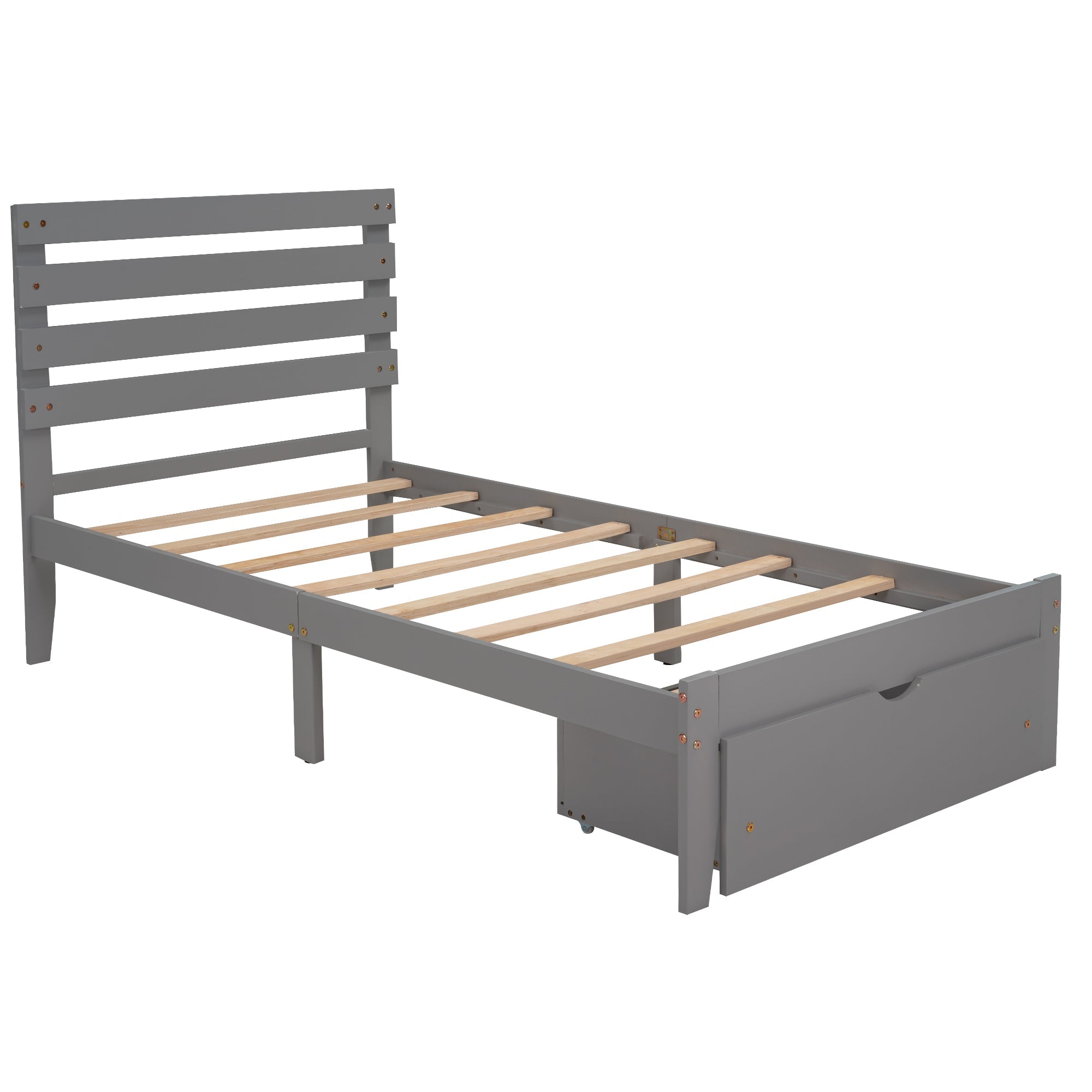 Euroco Twin Wooden Platform Bed with Drawer for Kids, Gray