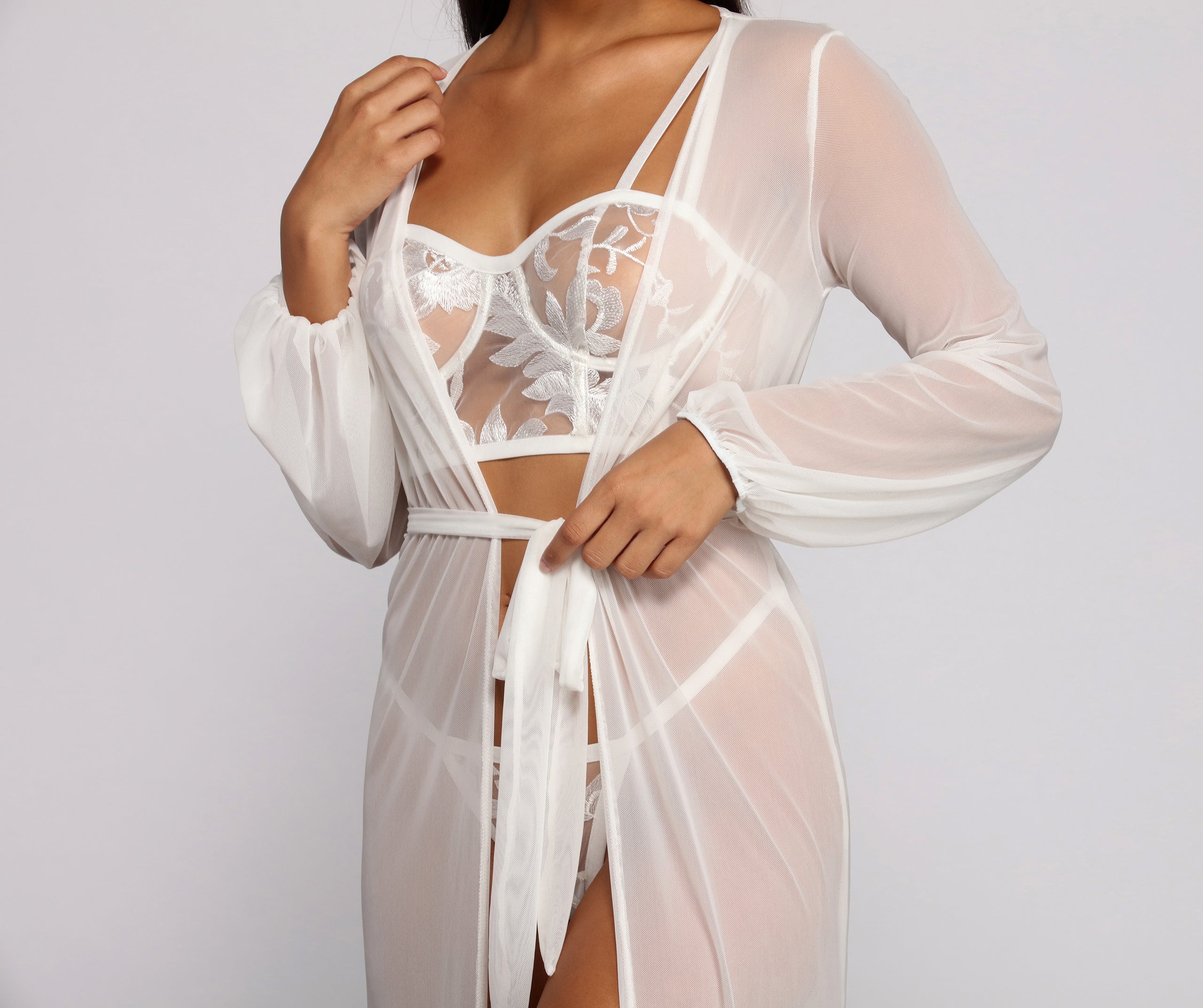 Chic And Sheer Mesh Belted Duster
