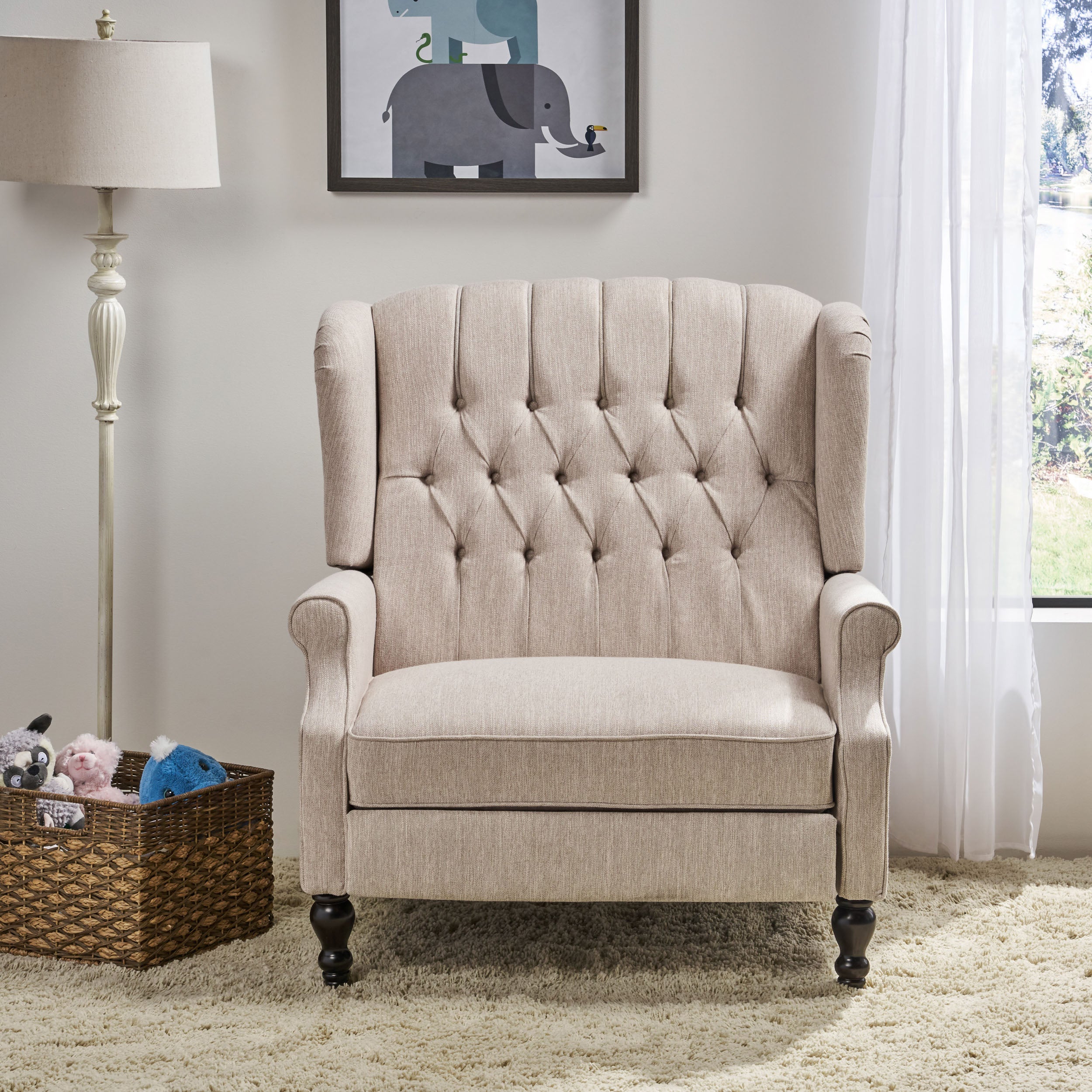 Salome Oversized Tufted Wingback Fabric Push Back Recliner