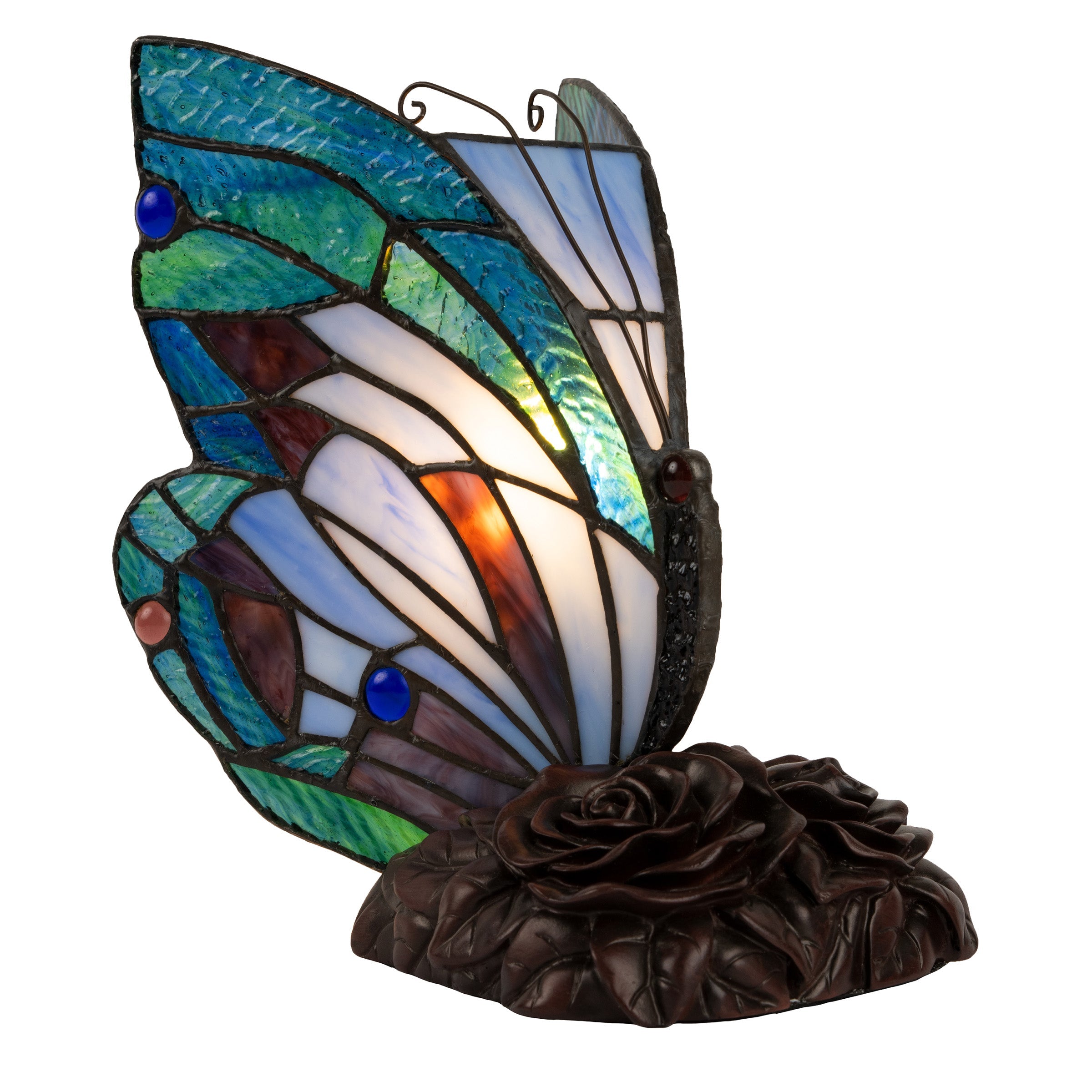  Style Butterfly Lamp-Stained Glass Table or Desk Light LED Bulb Included-Vintage Look Colorful Accent Décor by Lavish Home (Pointed Wings)