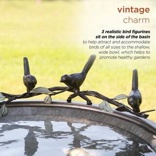 Alpine Corporation 36 in. Tall Outdoor Antique Style Galvanized Metal Birdbath Bowl with Bird Figurines ORS684