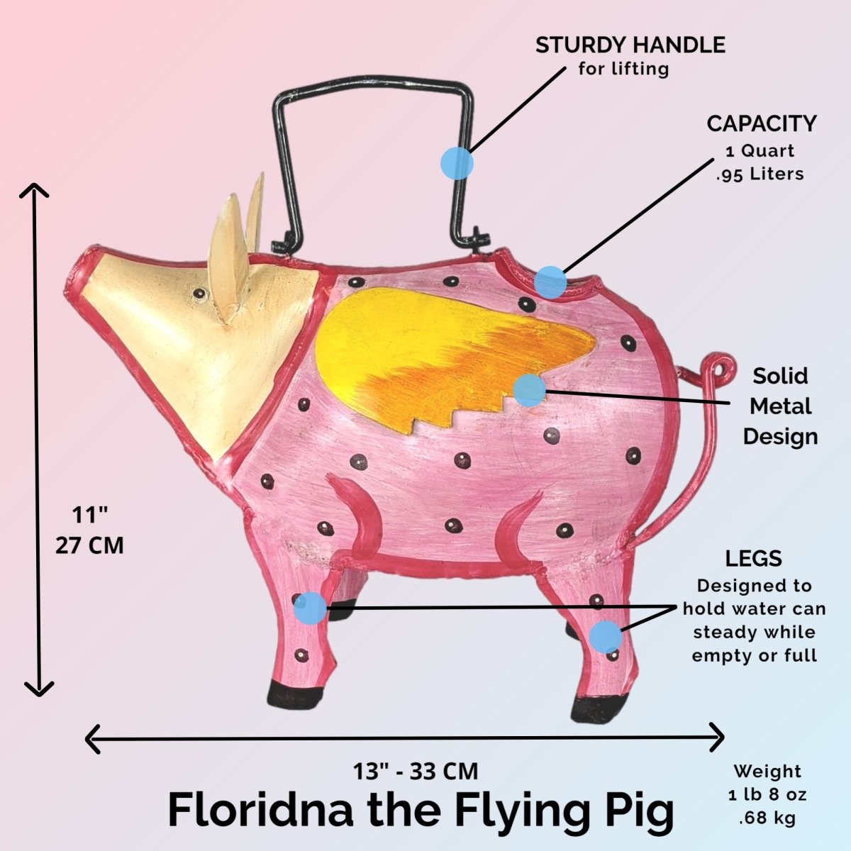 Flying Pig Metal Watering Can