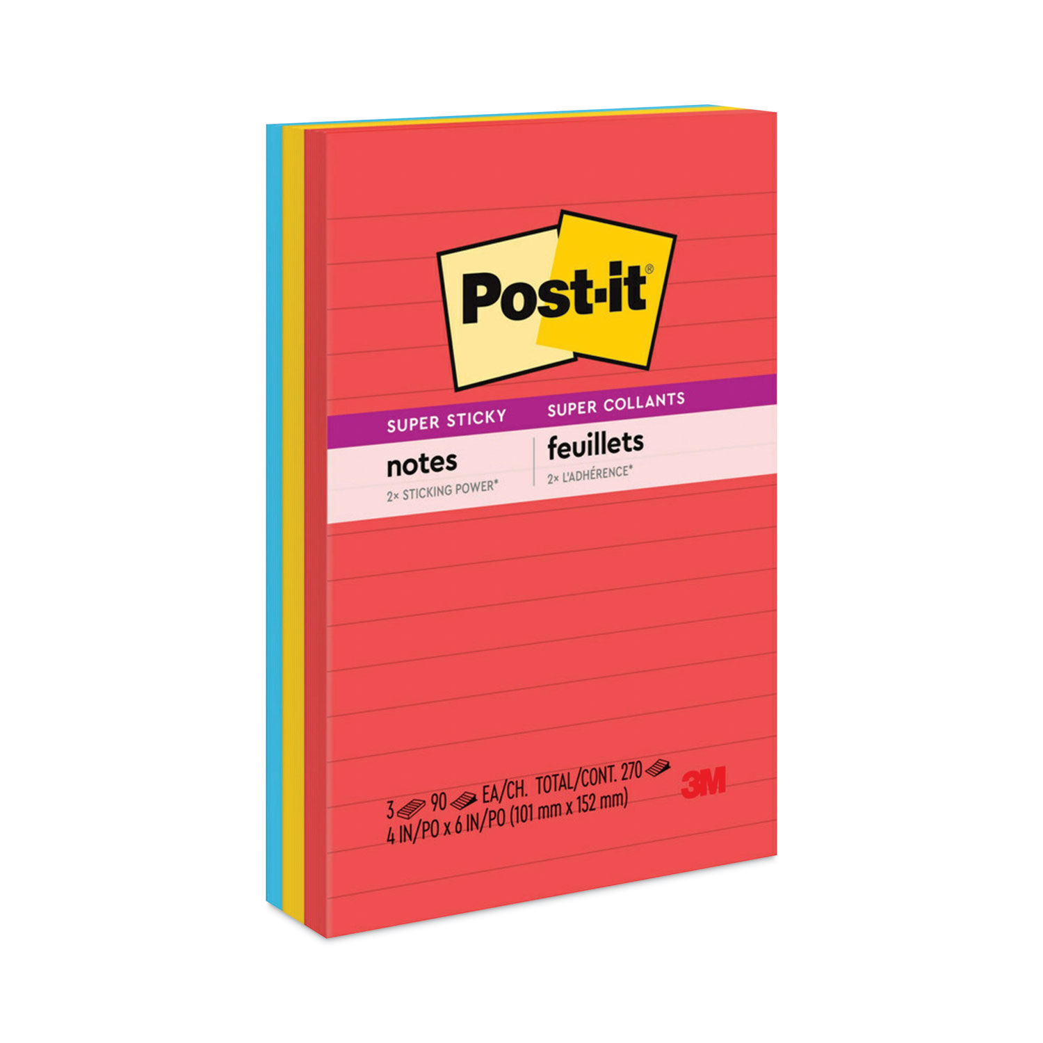 Pads in Playful Primary Collection Colors by Post-itandreg; Notes Super Sticky MMM6603SSAN