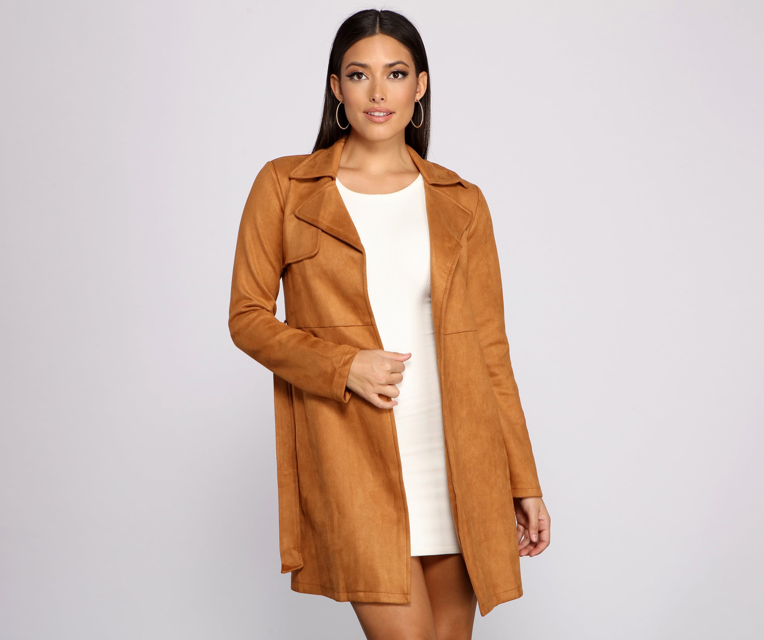 Chic In The City Faux Suede Trench