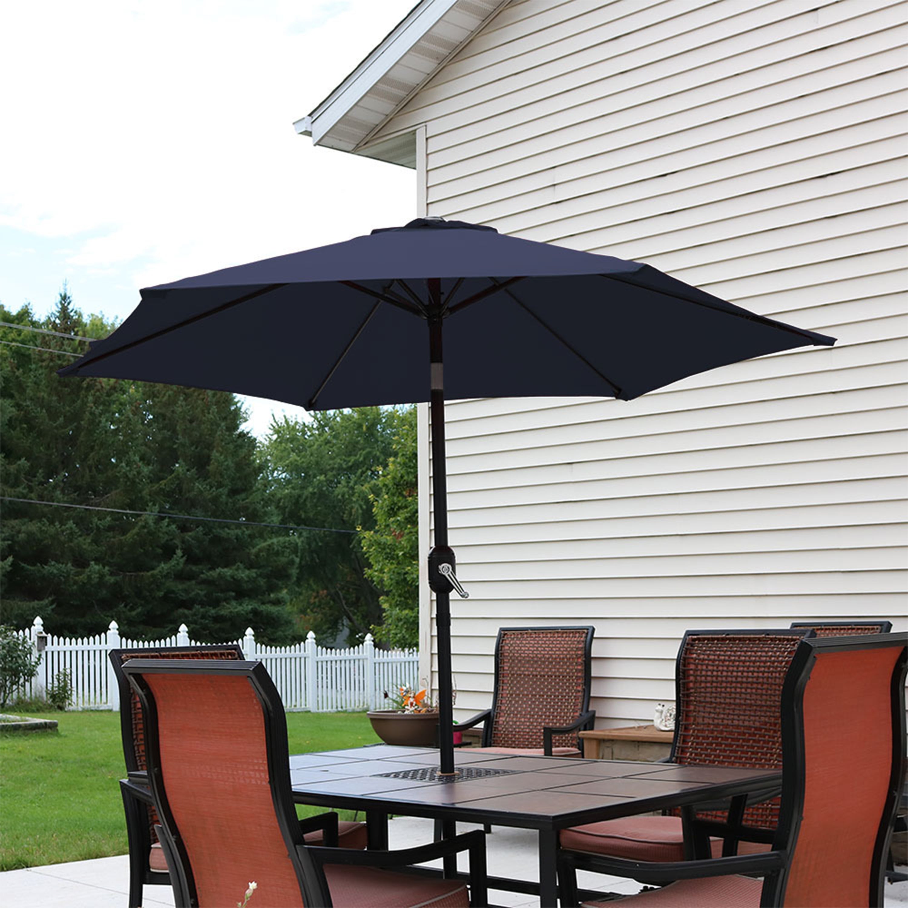 Sunnydaze Outdoor Aluminum Patio Table Umbrella with Polyester Canopy and Tilt and Crank Shade Control - 7.5' - Blue