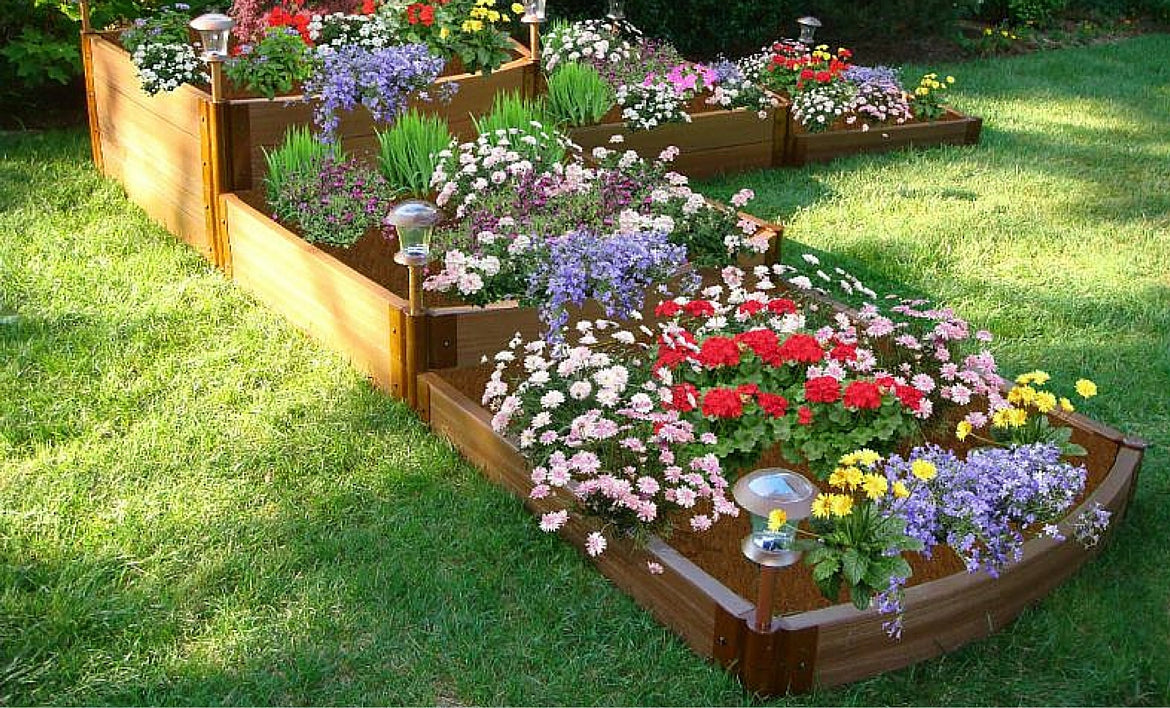 Frame It All Tool-Free Classic Sienna Raised Garden Bed Split Waterfall Tri-Level 12' x 12' x 22" - 1" profile