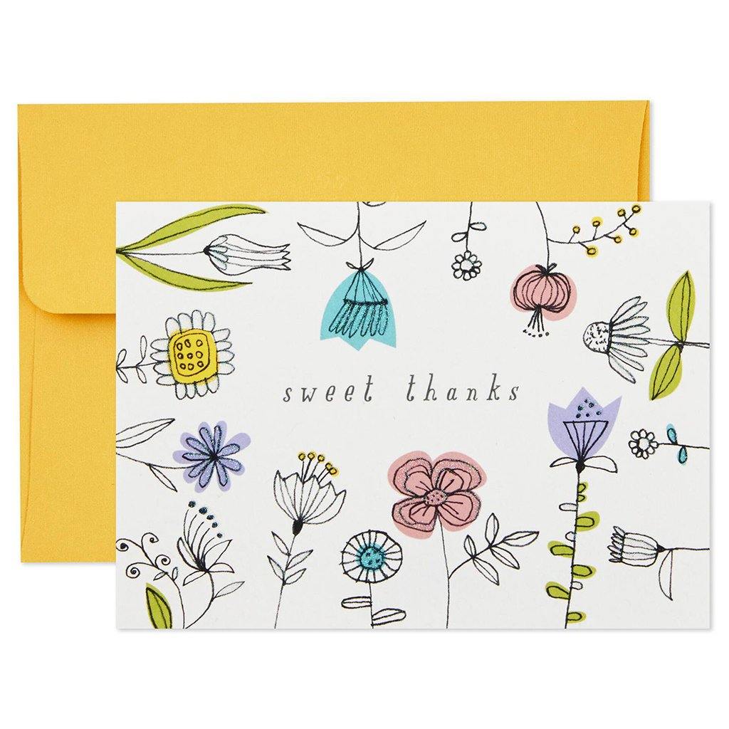 Hallmark  Sweet Thanks Illustrated Flowers Blank Thank You Notes, Box of 10